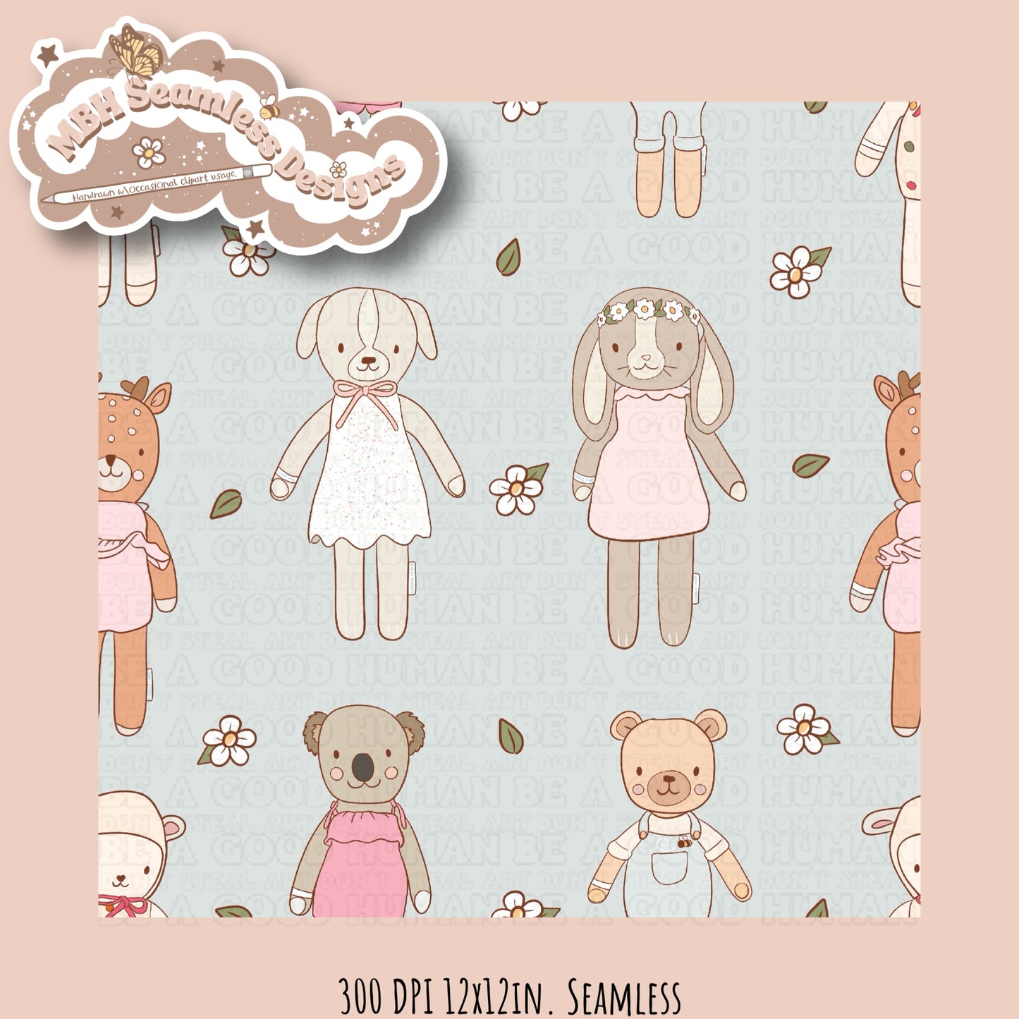 Boho Floral Cuddle & Kind Dolls Seamless Pattern MULTIPLE COLORWAYS