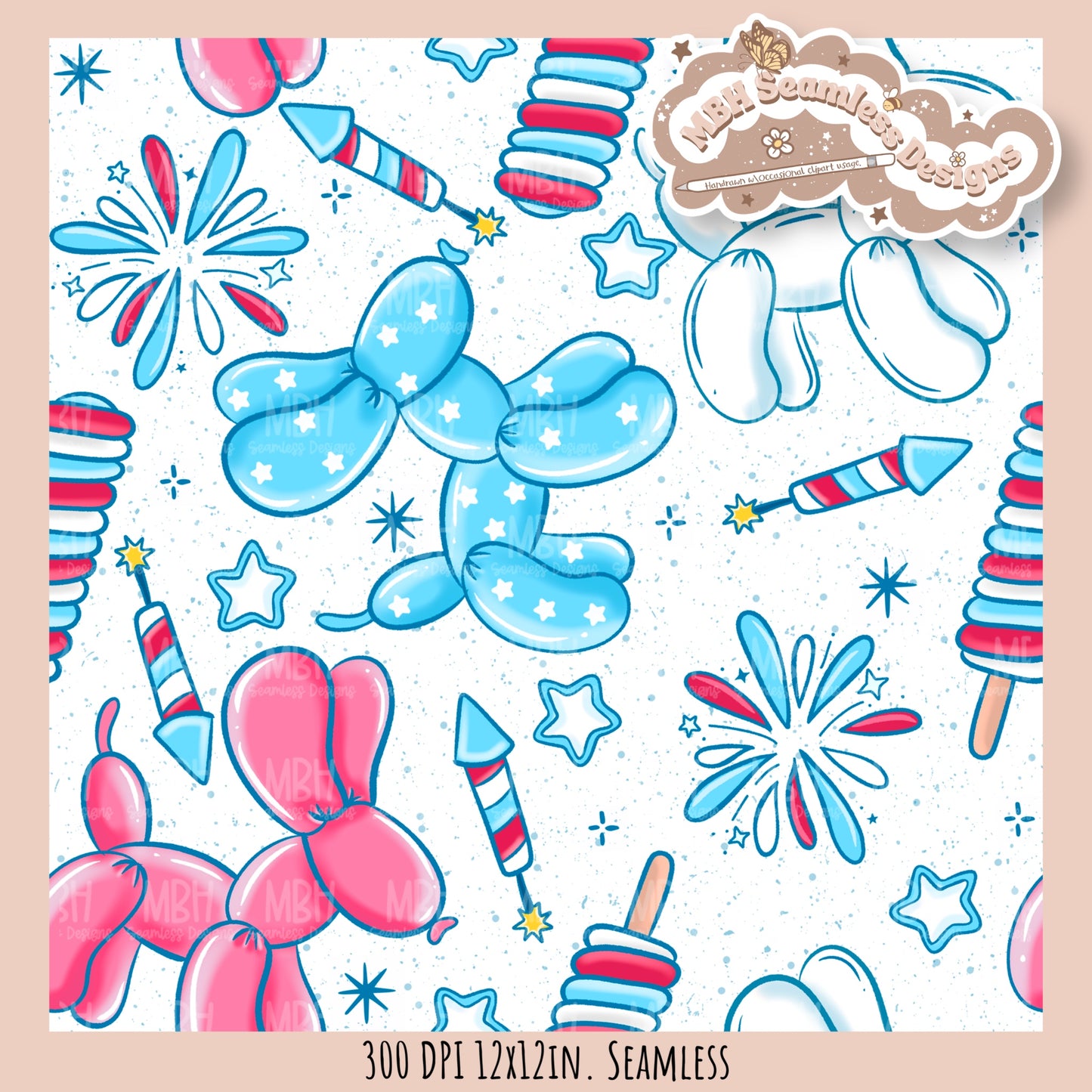 Starry FOJ Dog Balloons Seamless Pattern // SUB PNG // MULTIPLE COLORWAY OPTIONS