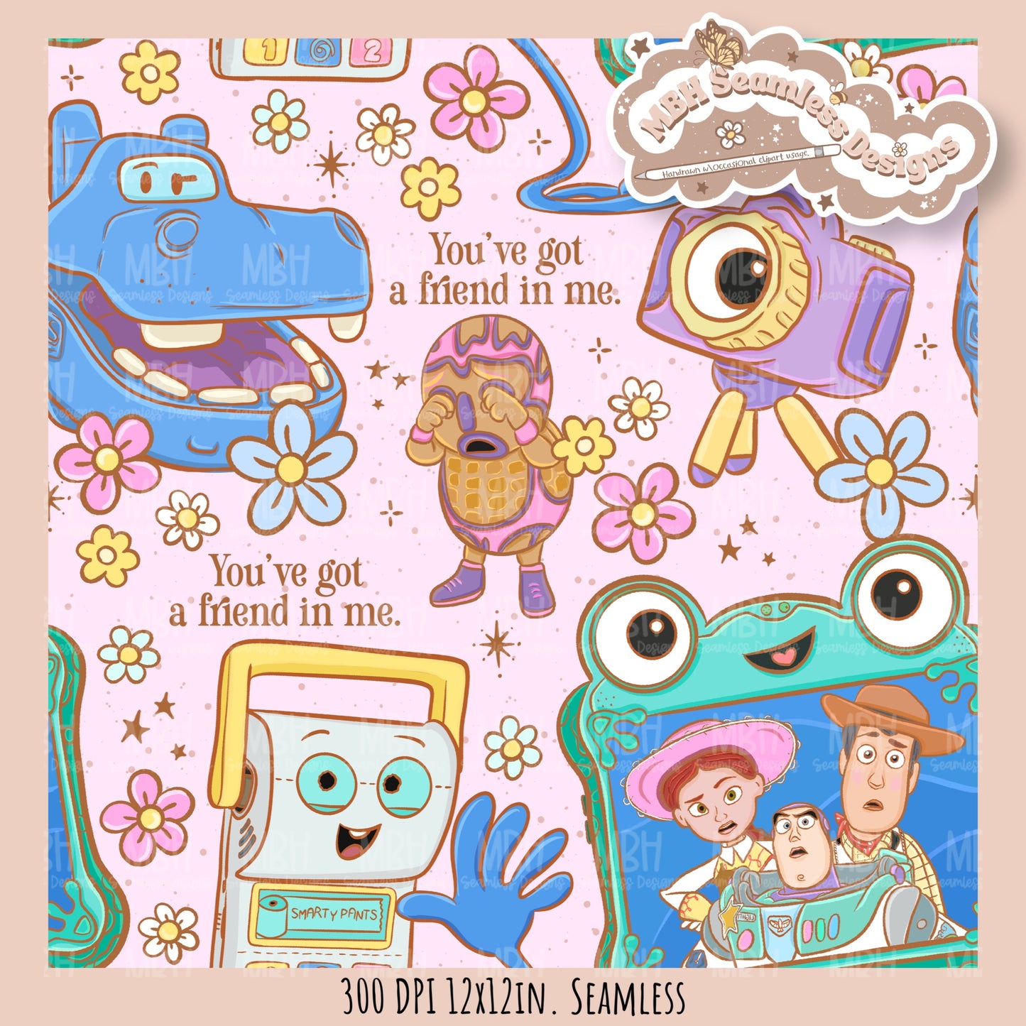 Boho Toys5 Seamless Pattern // SUB PNG // Multiple Colorway Options