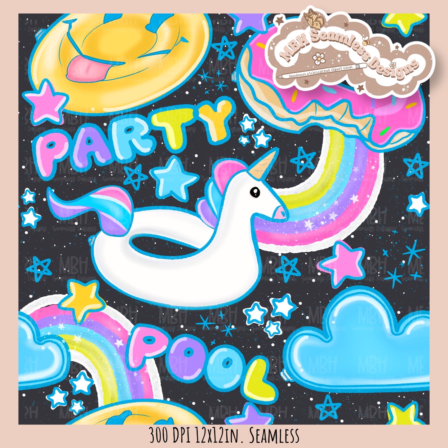 Pool Party Seamless Pattern • Multiple Colorways • PNG