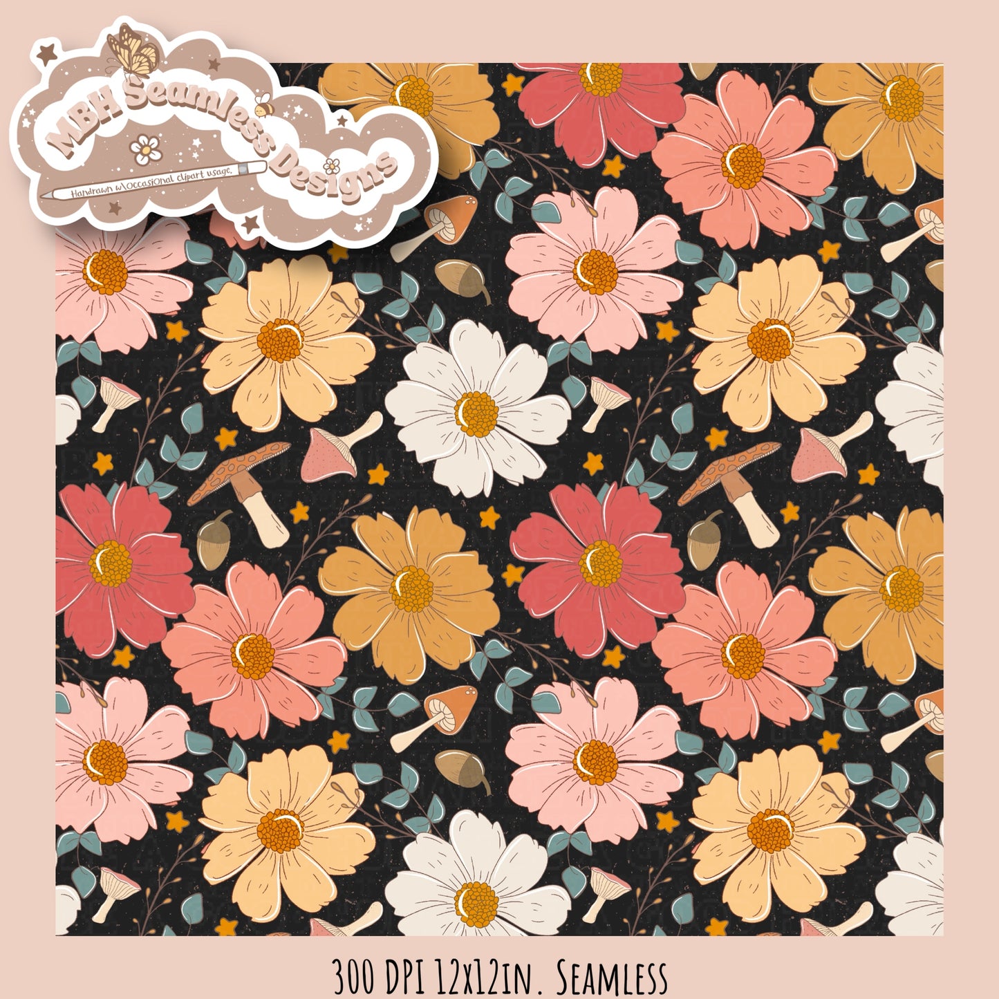 Fall Blooms Seamless Pattern MULTIPLE COLORWAYS