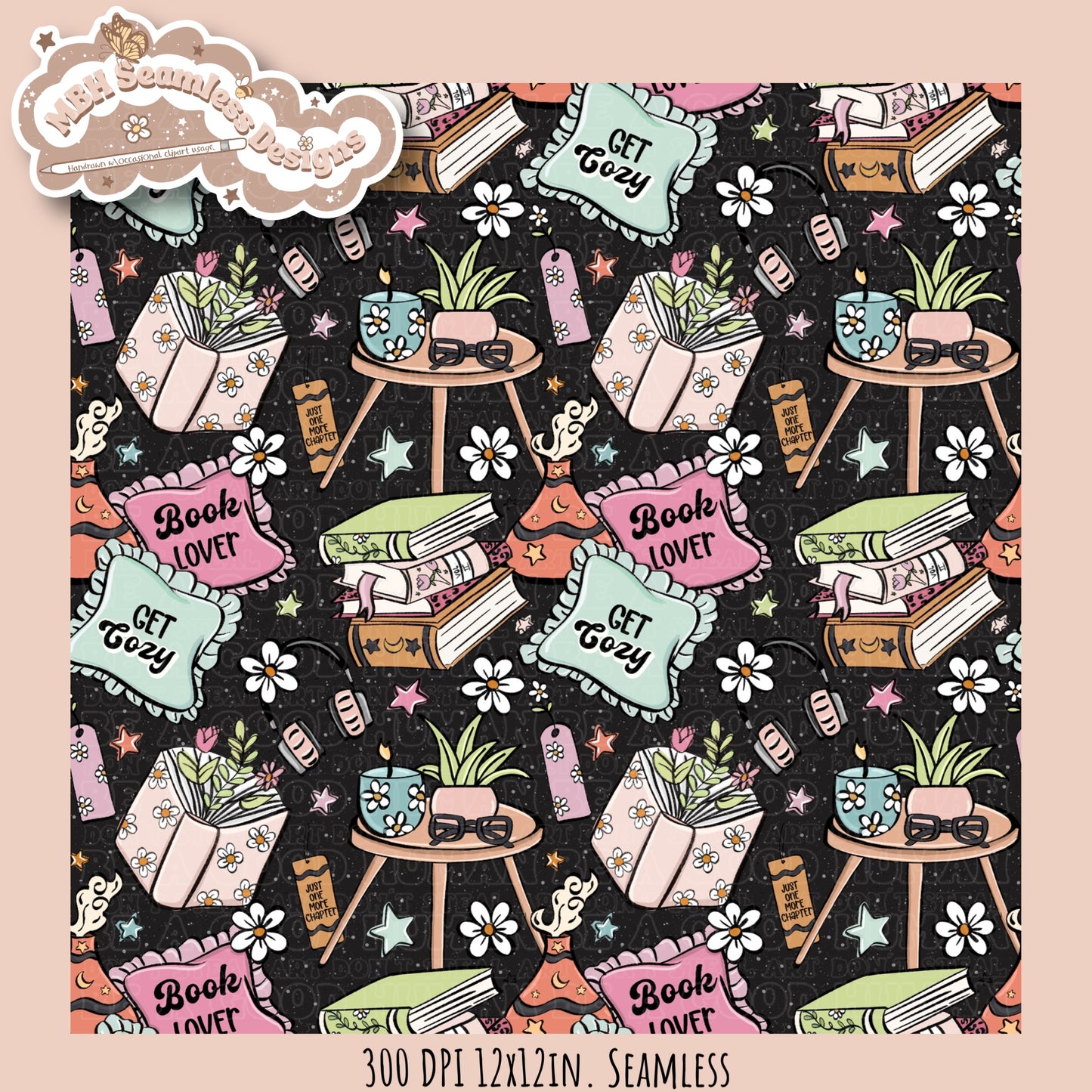 Cozy Spring Books Seamless Pattern & PNG•MULTIPLE COLORWAYS