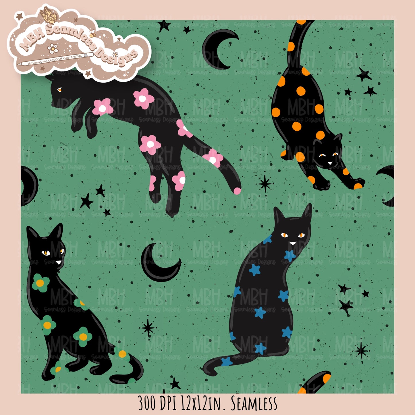 Black Cats Seamless Pattern // Assorted Colorway Options