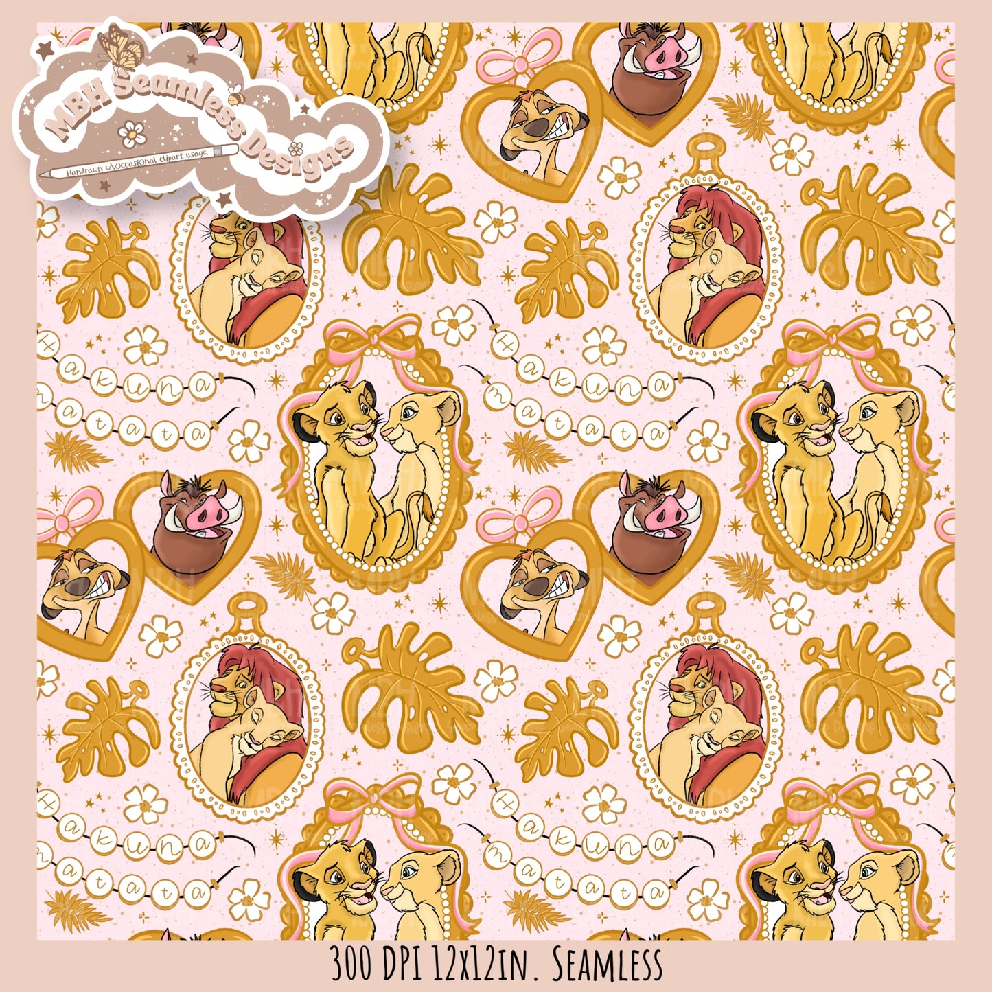 Lion King Frames Seamless Pattern // PNG // Multiple Colorway Options