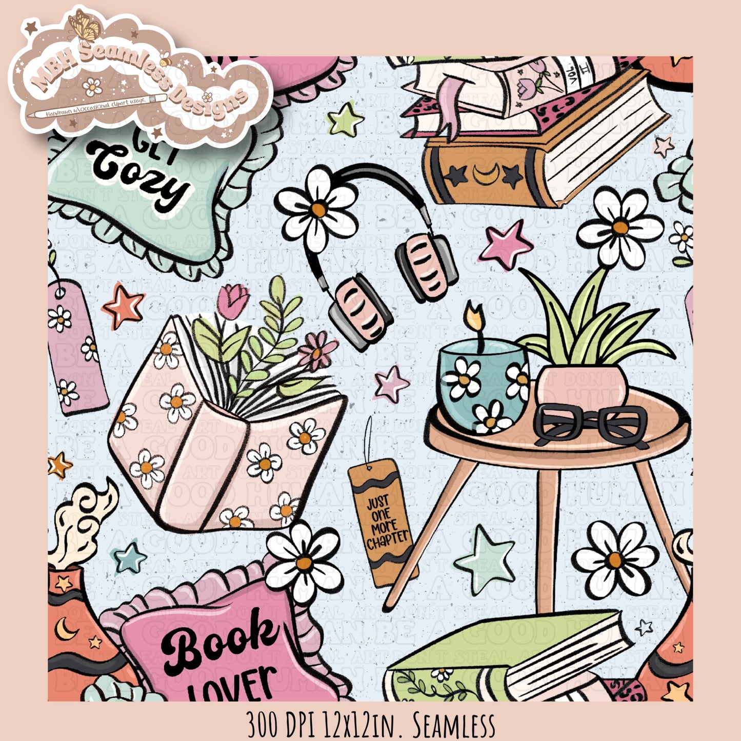 Cozy Spring Books Seamless Pattern & PNG•MULTIPLE COLORWAYS