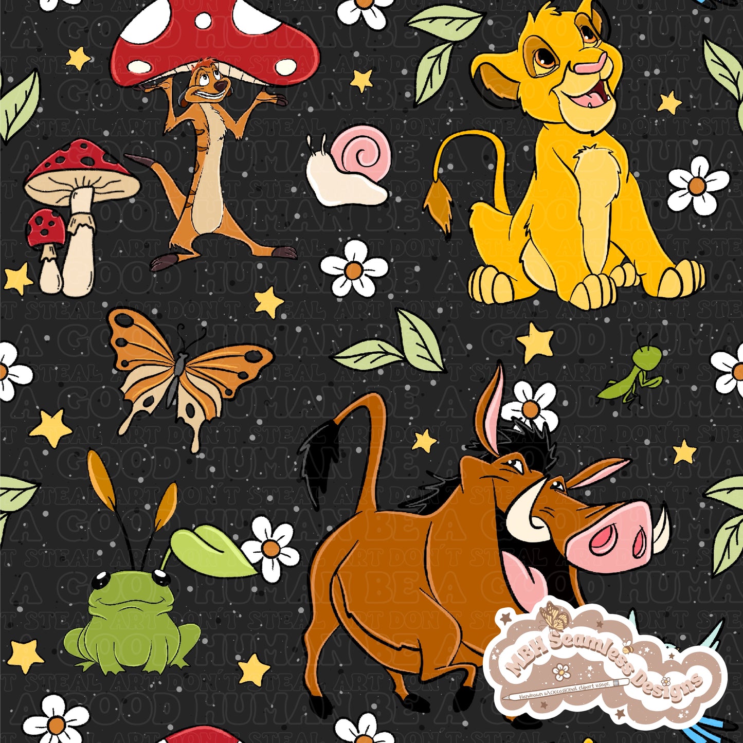 Cottagecore Lion and Friends Seamless Pattern & PNG MULTIPLE COLORWAYS