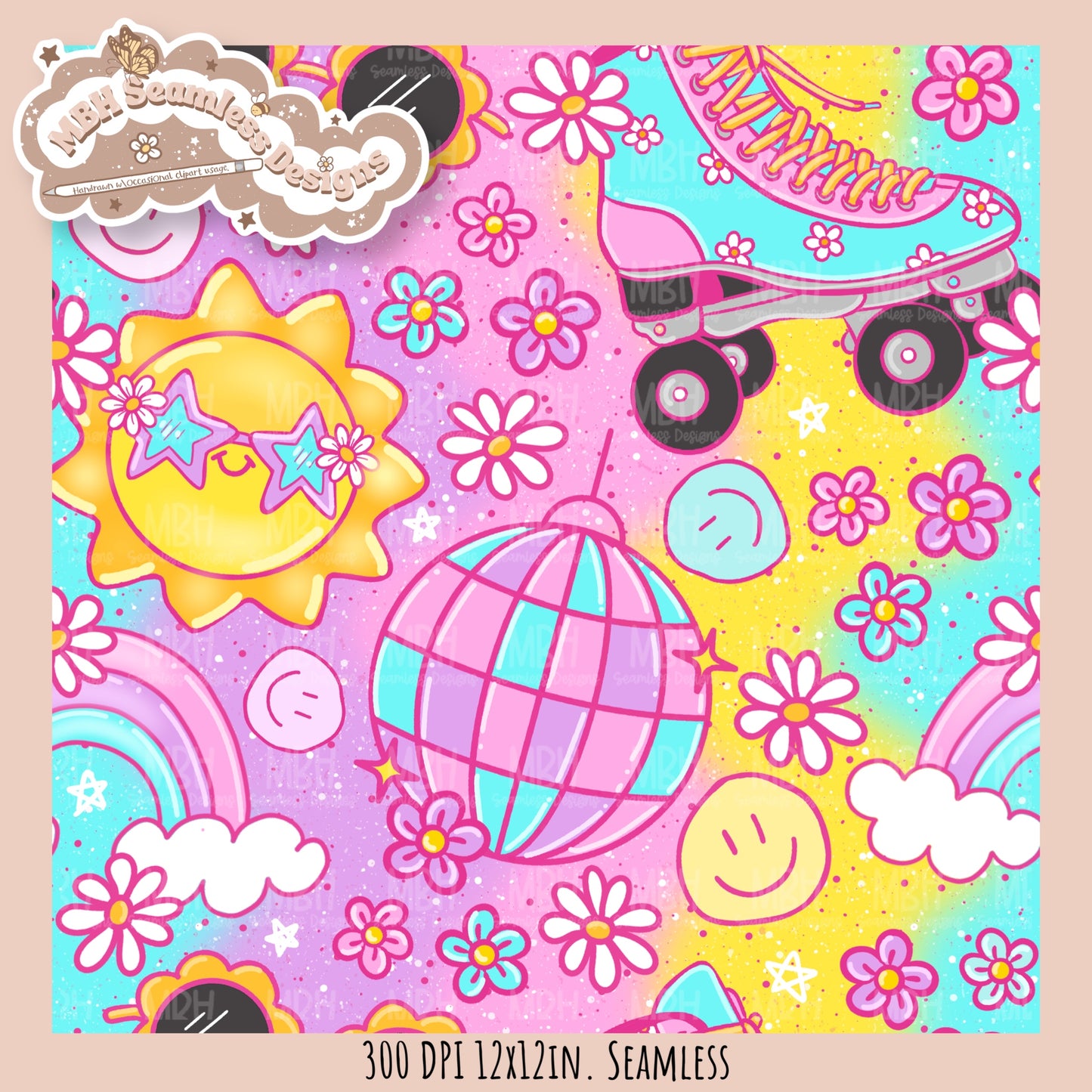 Groovy Summer Seamless Pattern //  MULTIPLE COLORWAYS