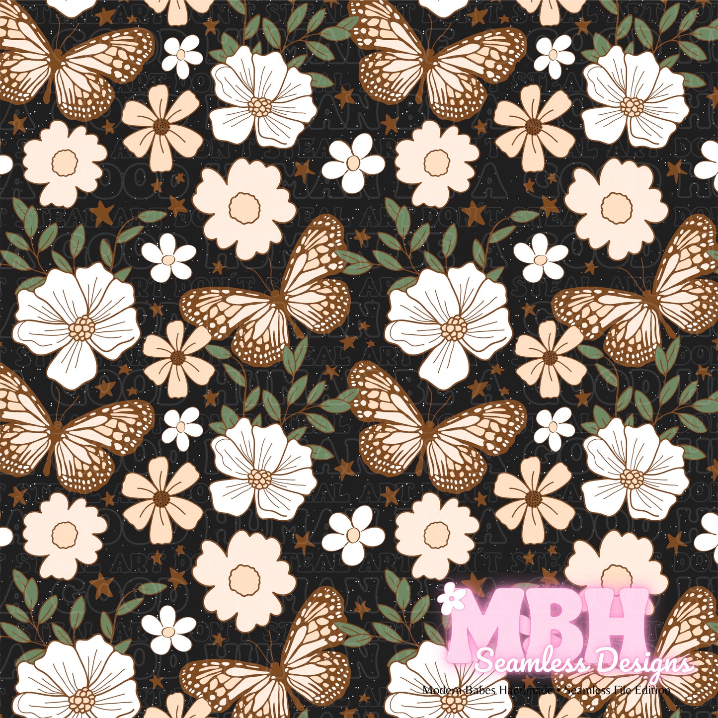 Neutral Butterfly Floral Starry Spex ASSORTED COLORWAYS Seamless Pattern