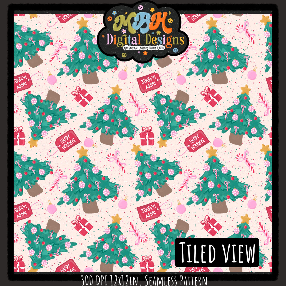 Happy Holiday Trees Seamless Pattern // PNG // MULTIPLE COLORWAYS
