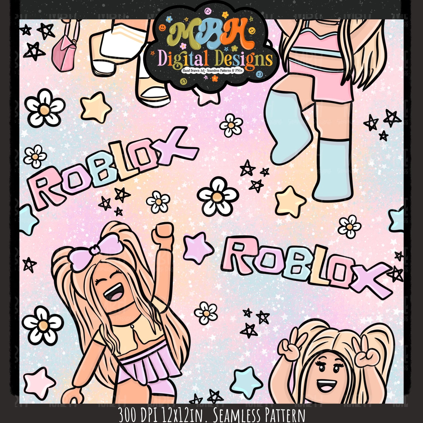 Girly Roblox Seamless Pattern MULTIPLE COLORWAYS