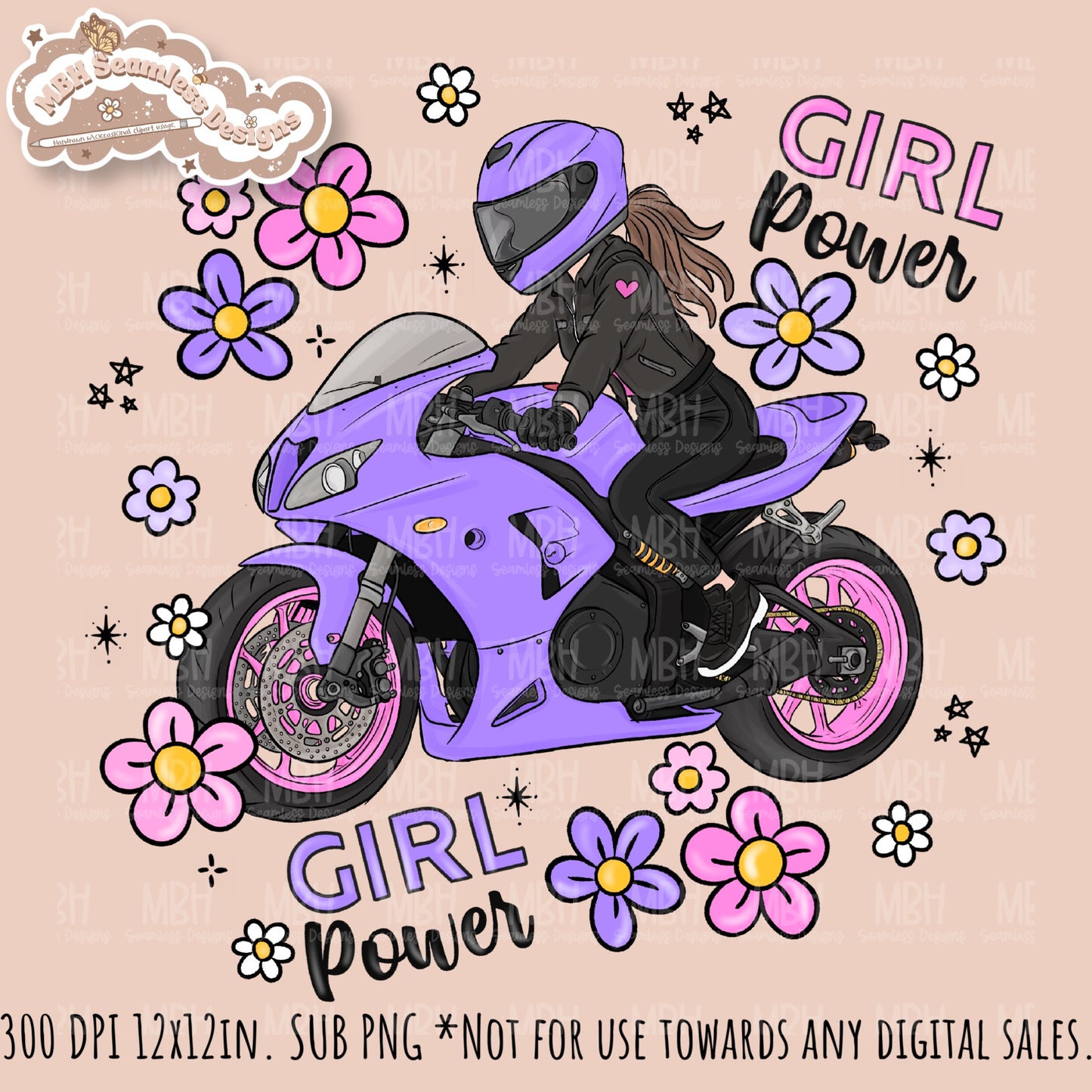 Moto Girl Power Seamless Pattern // PNG // Assorted Colorway Options