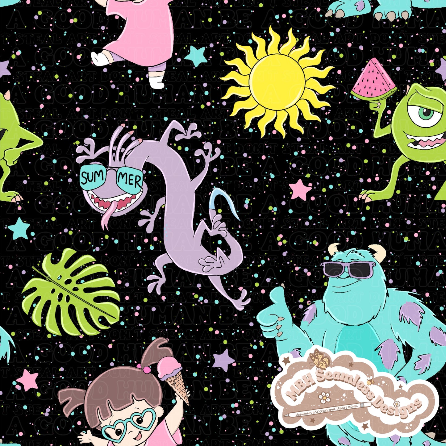 Summer Monsters Inc. Seamless Pattern & PNG • MULTIPLE COLORWAYS