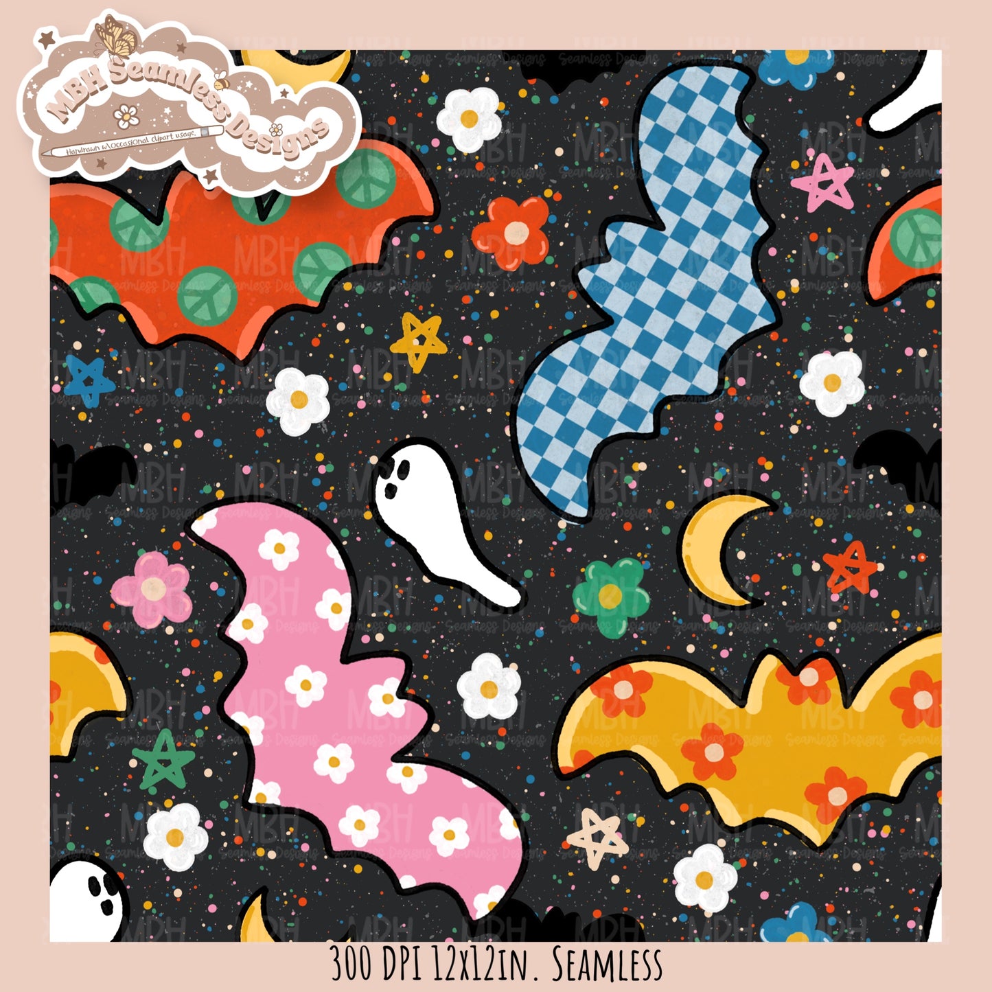 Groovy Bats Seamless Pattern // Assorted Colorway Options