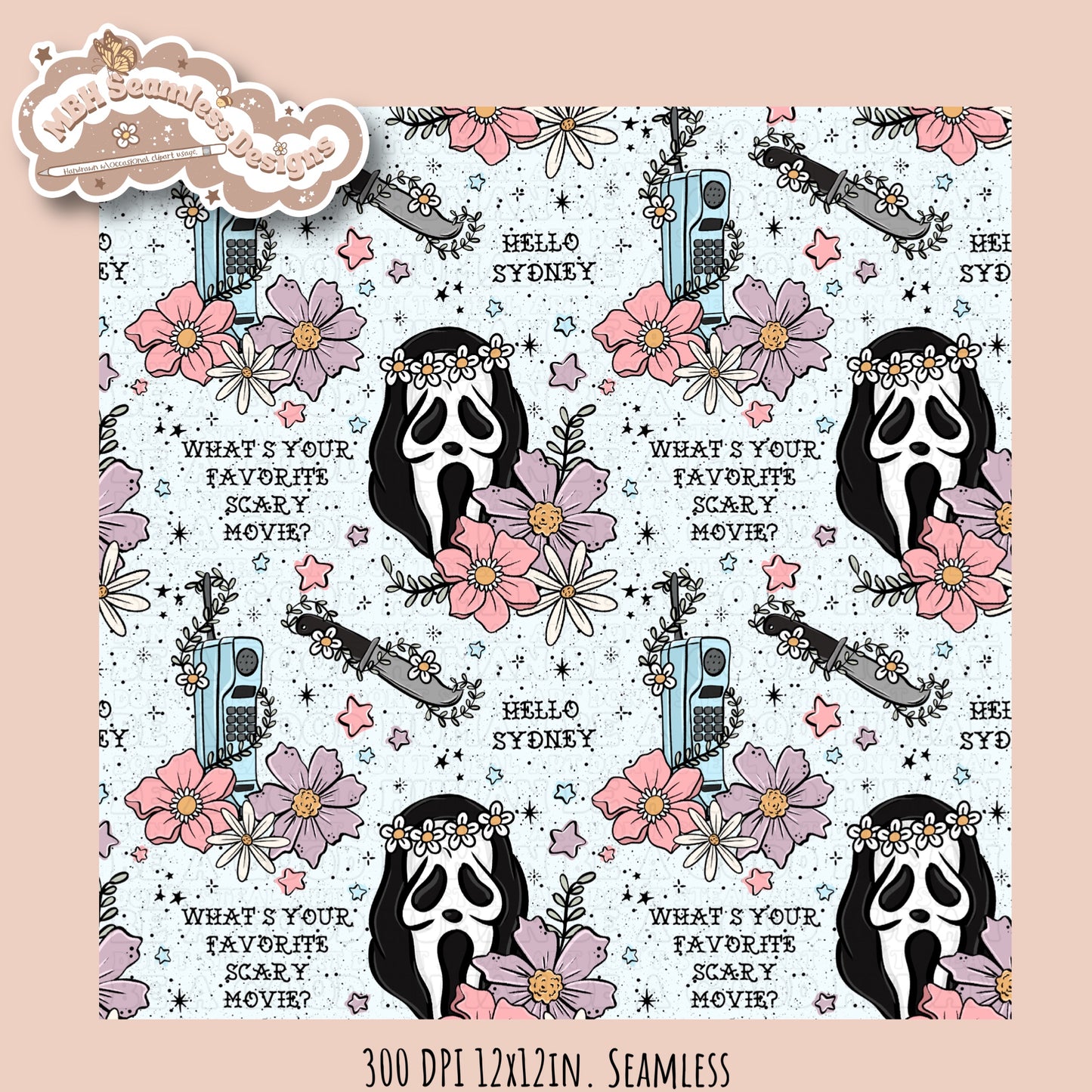 Scream x Tattoo Floral Seamless Pattern // PNG //Multiple Colorway Options