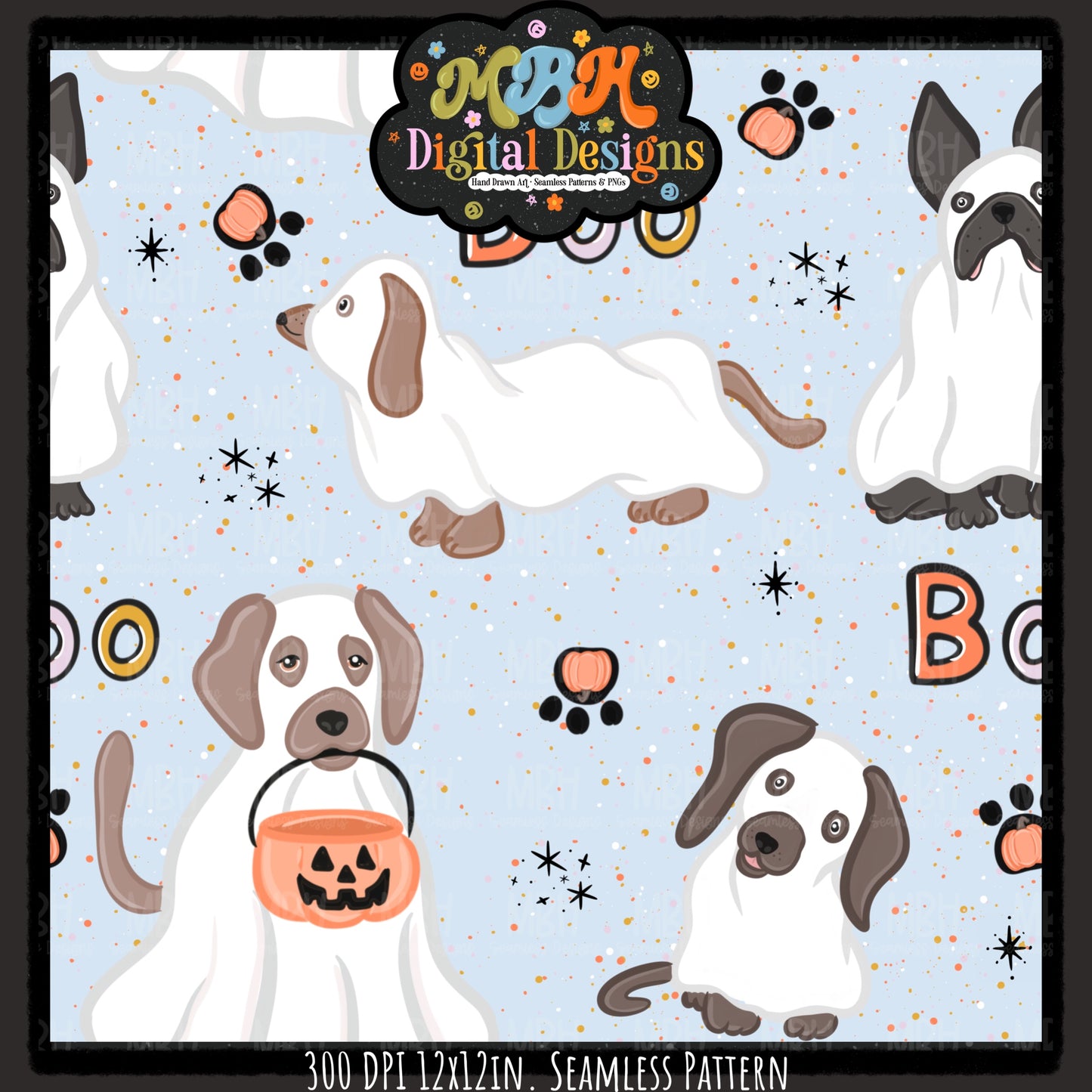 Boo Ghost Dogs Seamless Pattern // MULTIPLE COLORWAYS