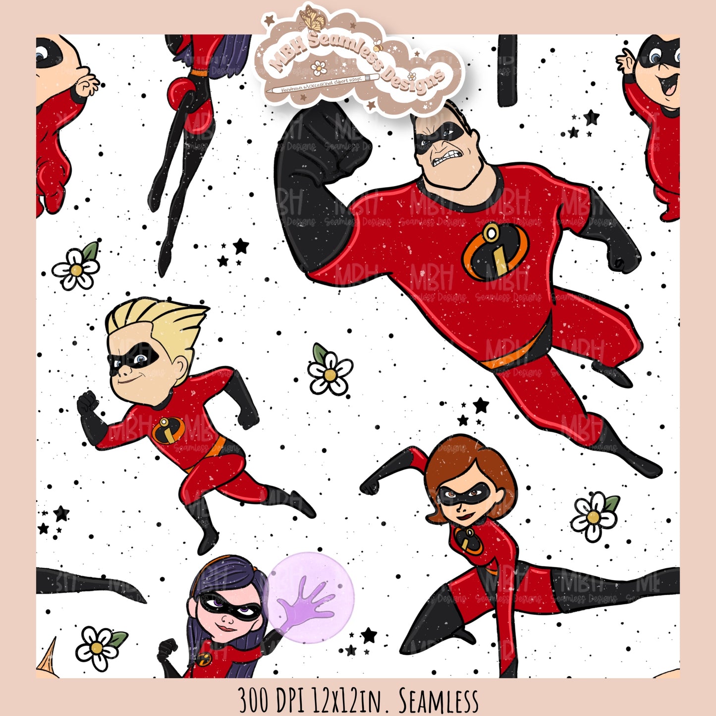 Girly Floral Spex Incredibles Seamless Pattern // PNG • MULTIPLE COLORWAYS