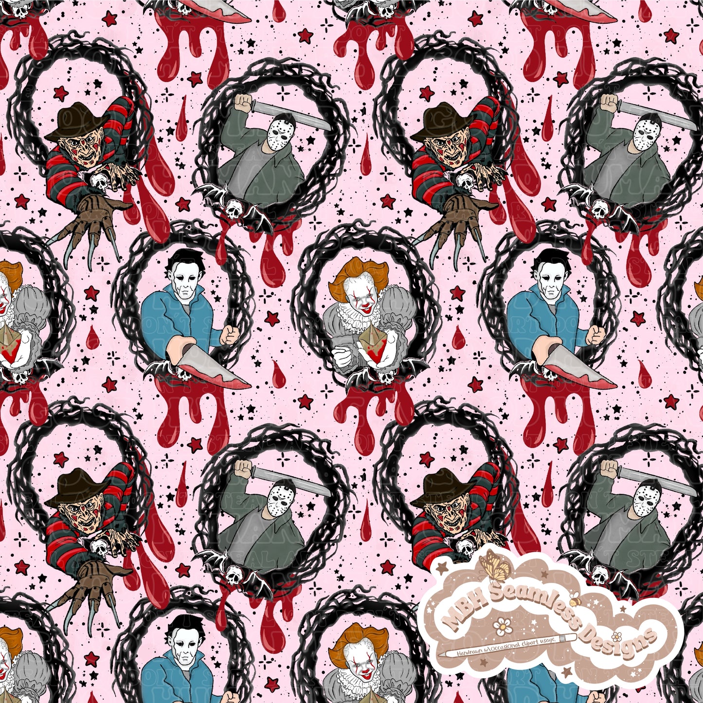 Bloody Horror Mashup Frames Seamless MULTIPLE COLORWAYS