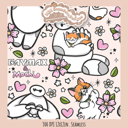 Floral Baymax Mochi Seamless Pattern // Multiple Colorway Options