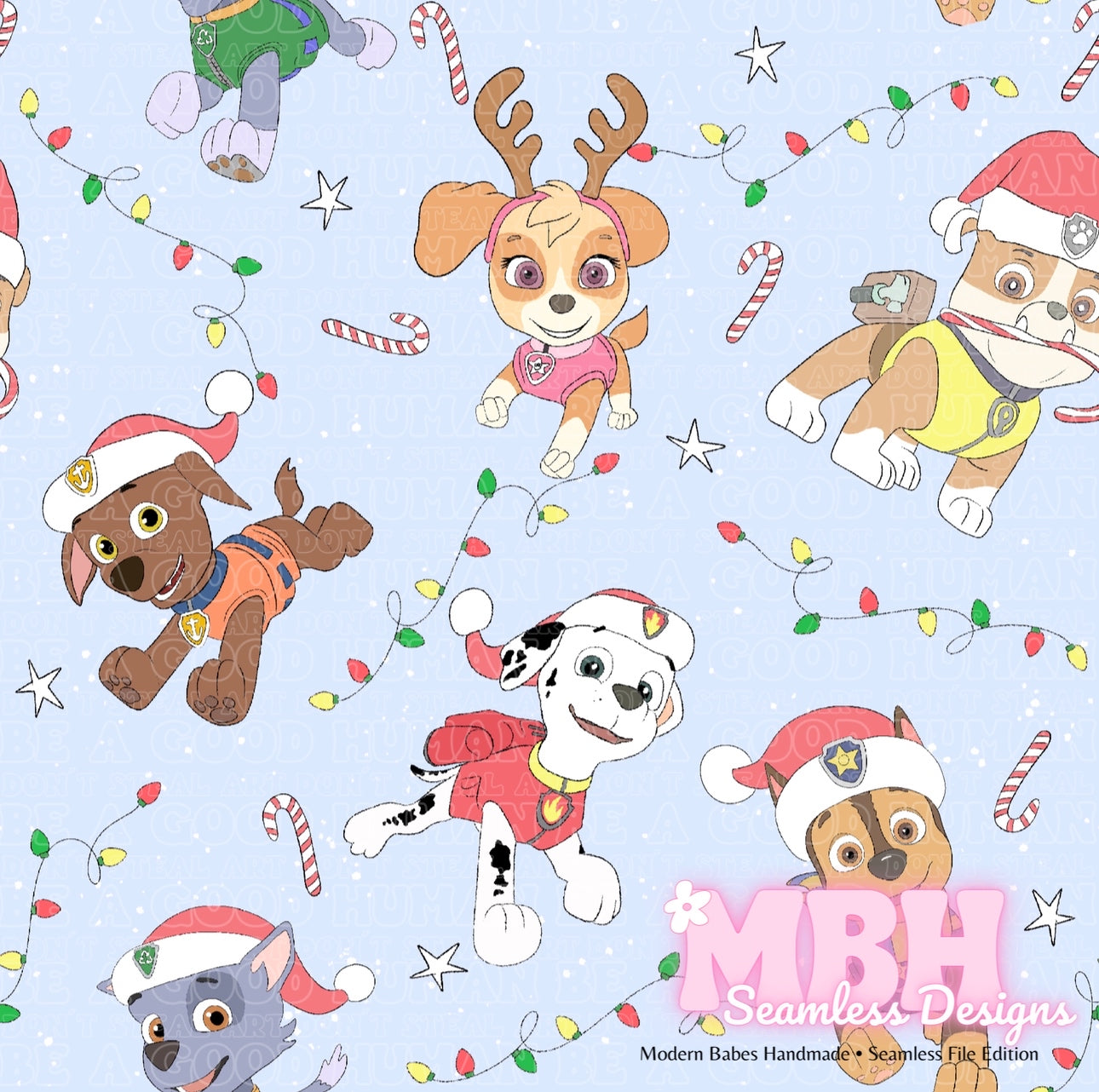 Paw Patrol Holiday Lights Seamless Pattern