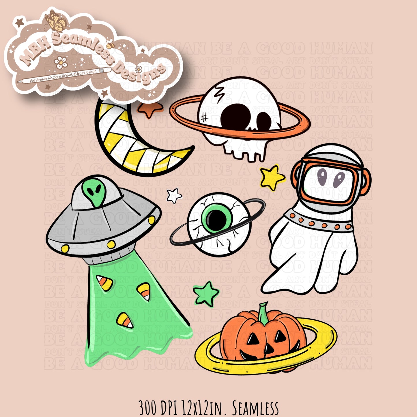 Spooky Space Seamless & PNG MULTIPLE COLORWAYS