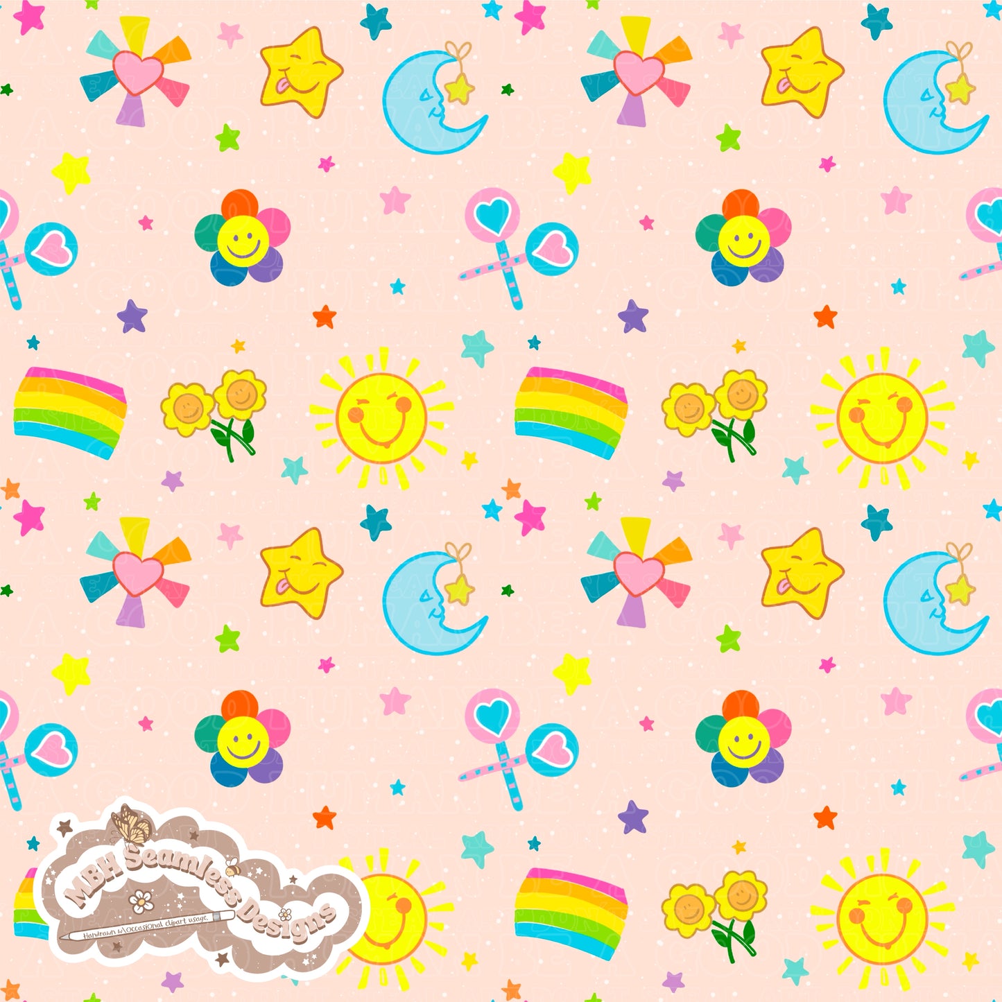 Care Bear Charms Seamless Pattern MULTIPLE COLORWAYS