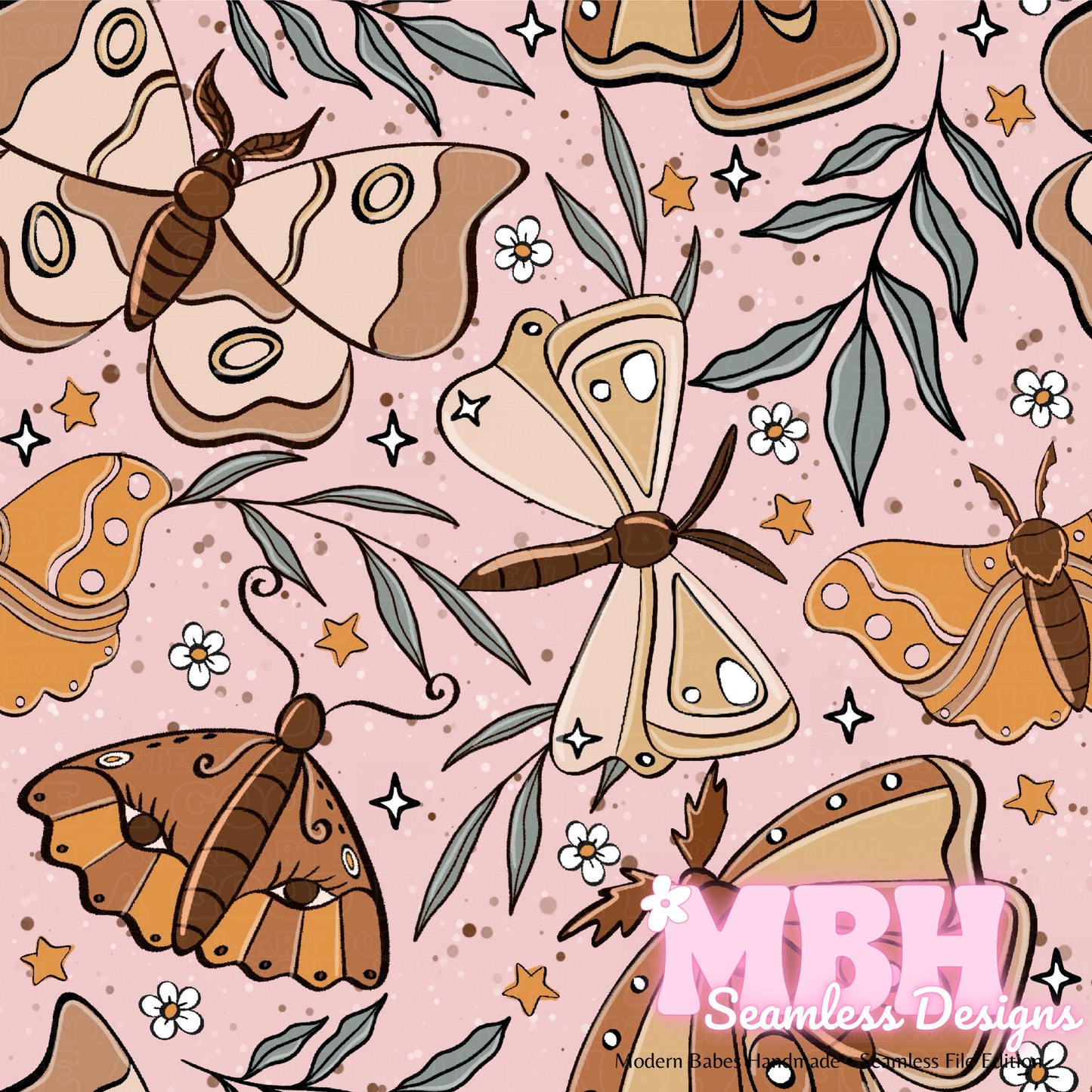 Bohemian Moths Seamless Pattern MULTIPLE COLORWAYS