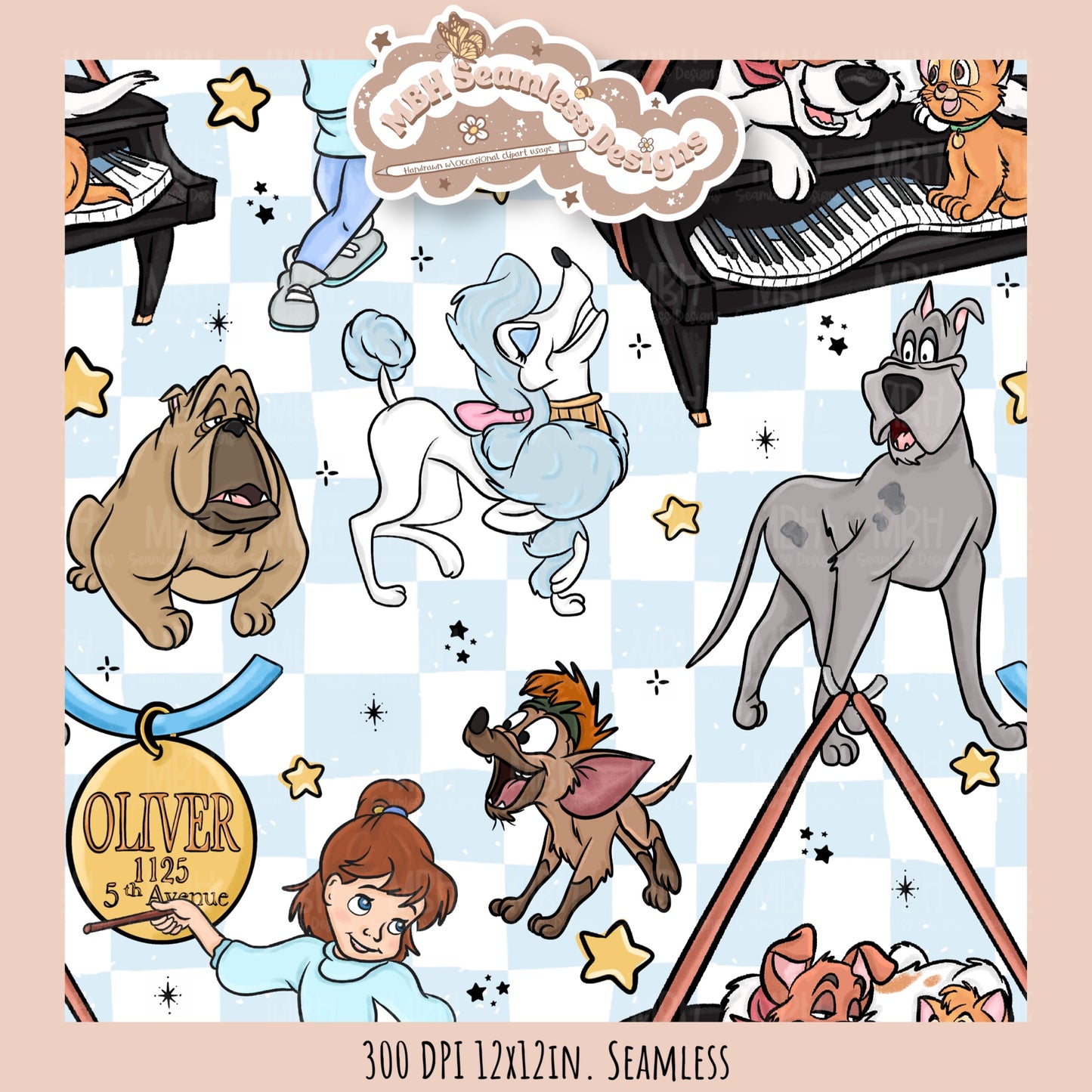 Starry Oliver and Friends Seamless Pattern // PNG //Multiple Colorway Options