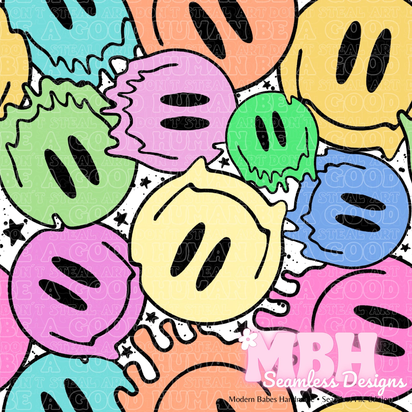 Trippy Smiley Faces Seamless Pattern