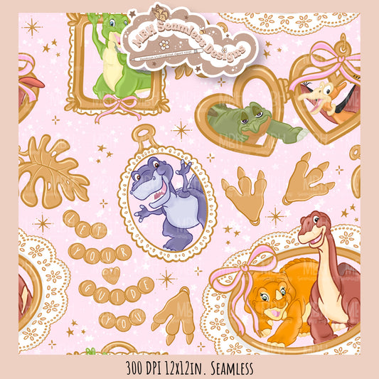 LBT Dinosaur Gold Charms Seamless Pattern // PNG // Multiple Colorway Options
