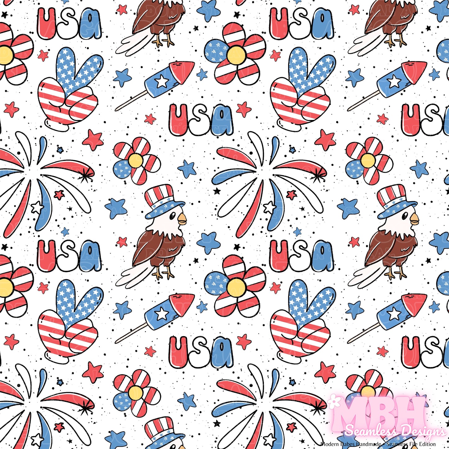 Patriotic USA Seamless Pattern MULTIPLE COLORWAYS