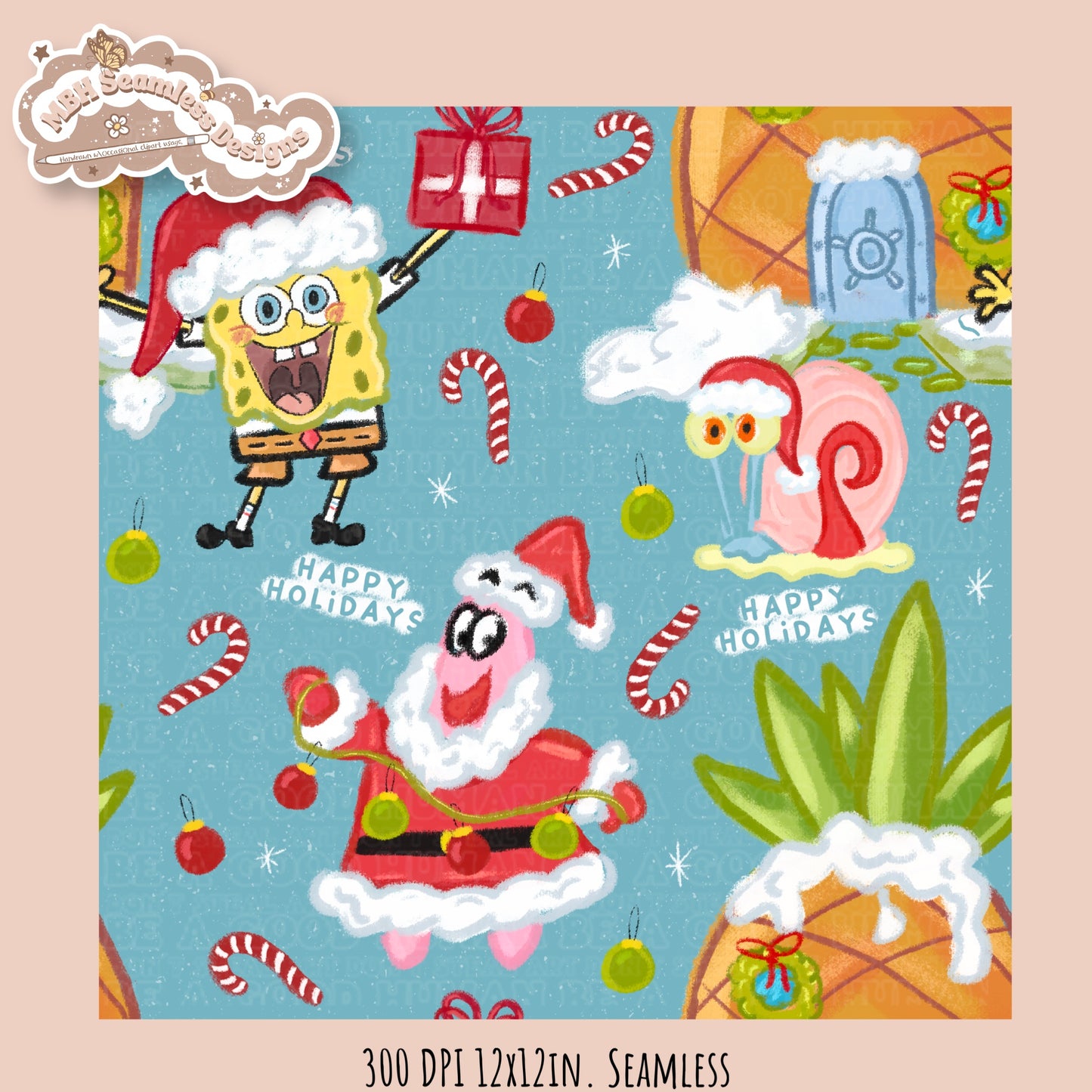 Holiday SpongeBob Seamless Pattern // Assorted Colorways