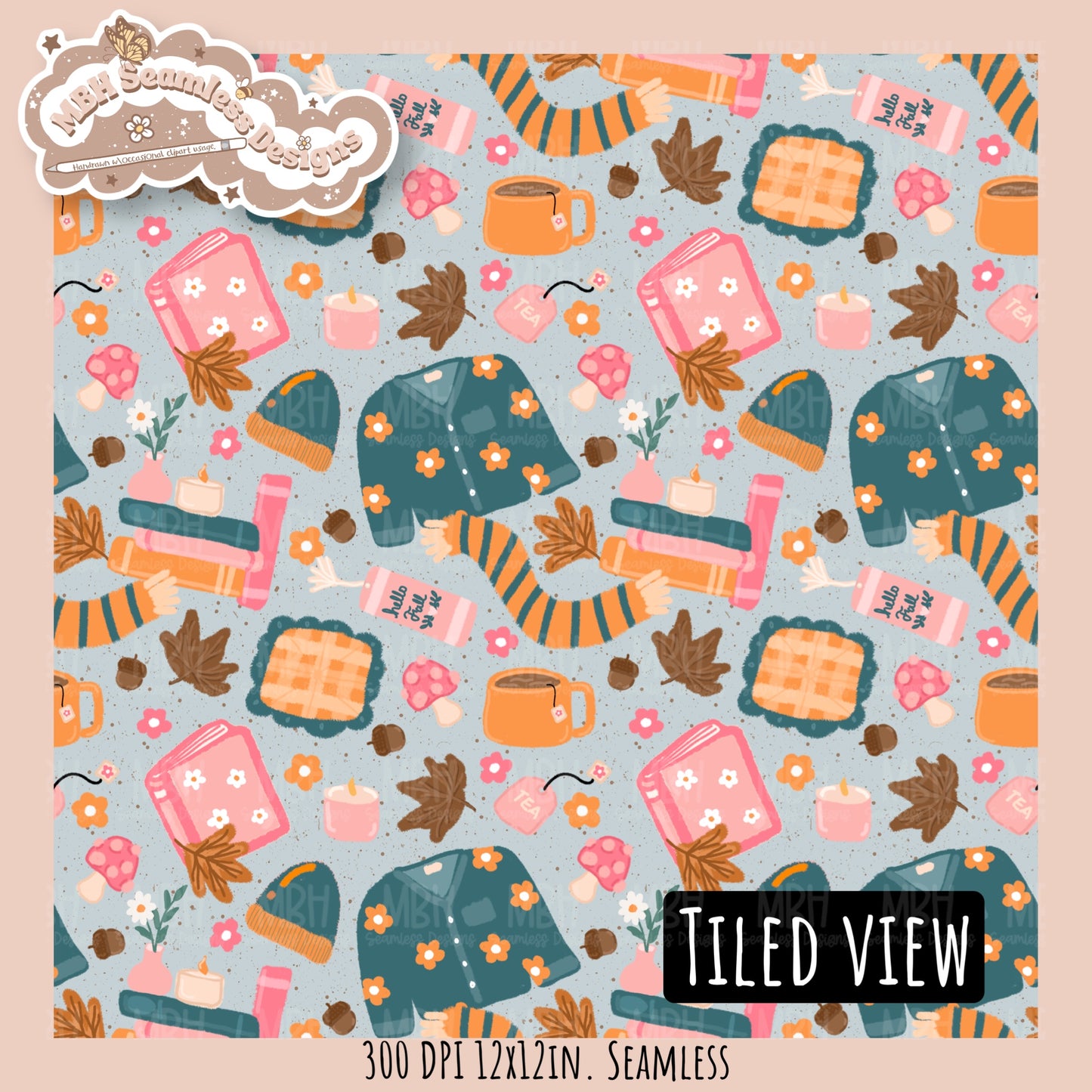 Cozy Fall Seamless Pattern•PNG•Multiple Colorways