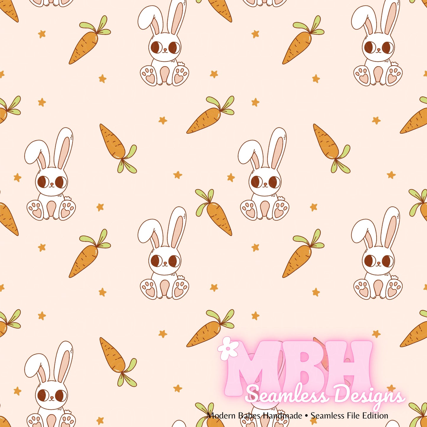 Starry Cute Bunny Carrots Seamless Pattern Multiple Colorways