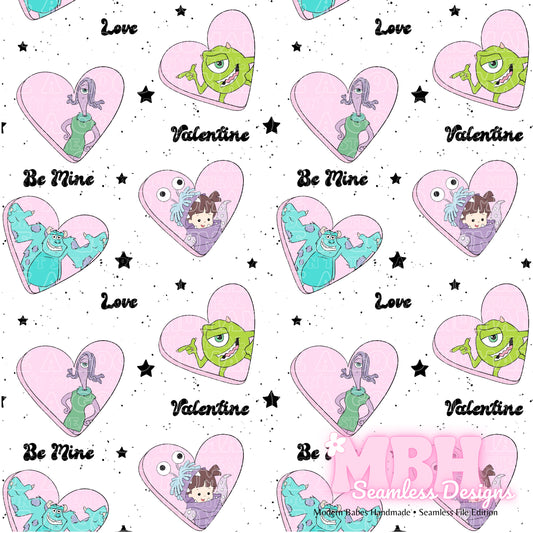 Monsters Inc. Valentine Hearts Seamless Pattern