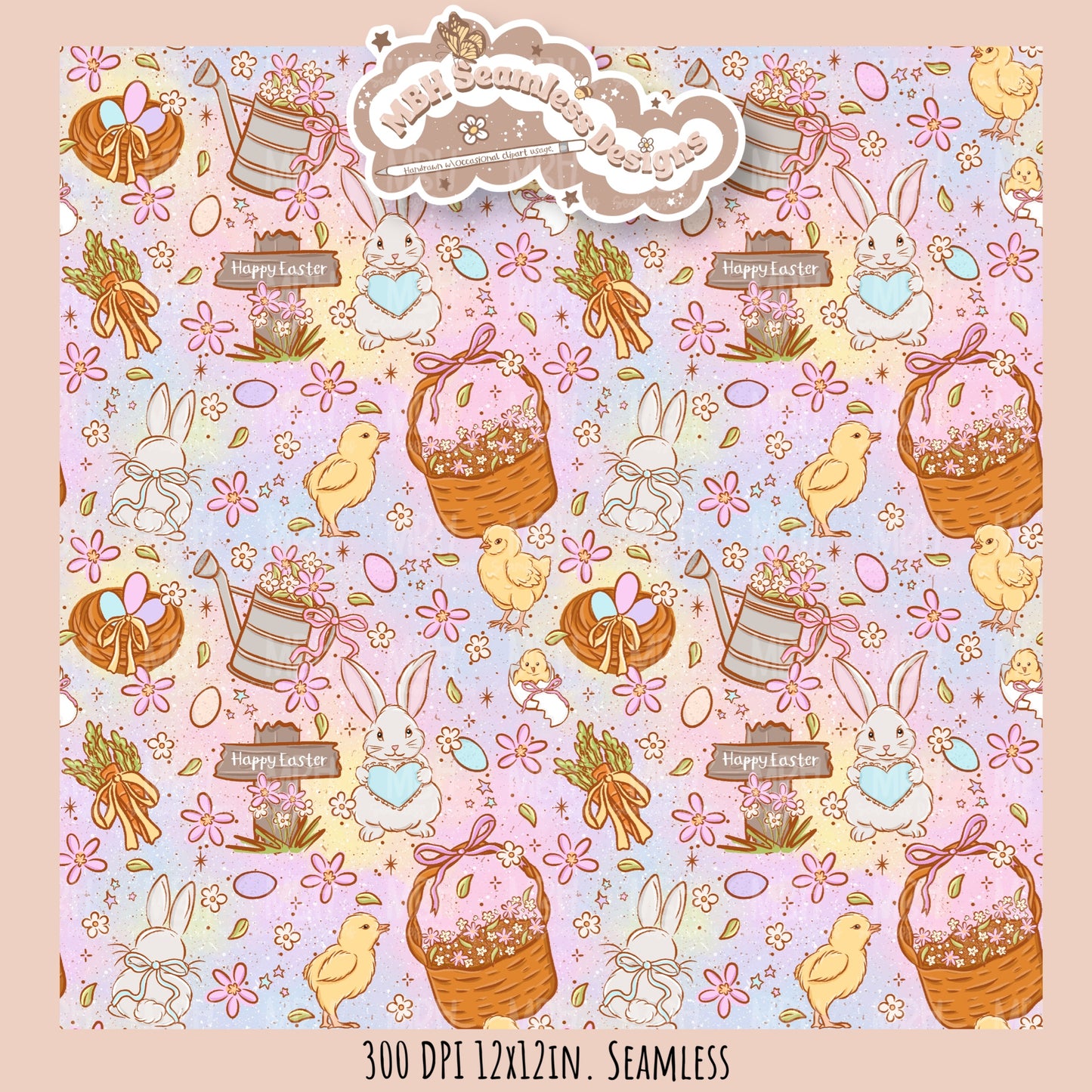 Whimsical Easter Seamless Pattern Multiple Colorway Options