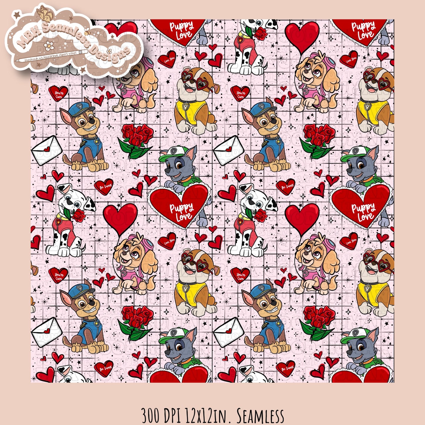 Puppy Love Seamless Pattern & PNG Multiple Colorway Options