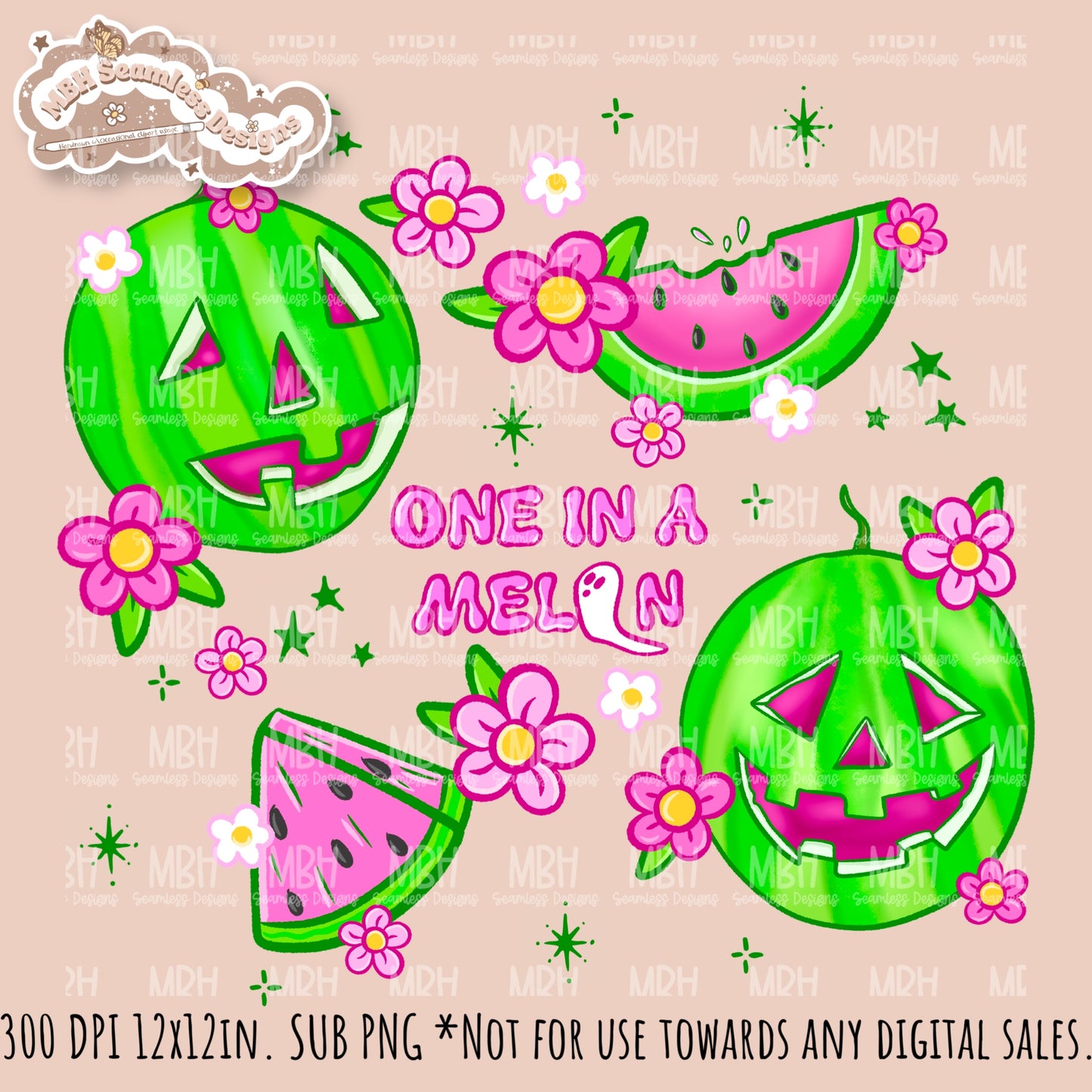 One in a Melon Seamless Pattern • Multiple Colorways • Coordinates•PNG