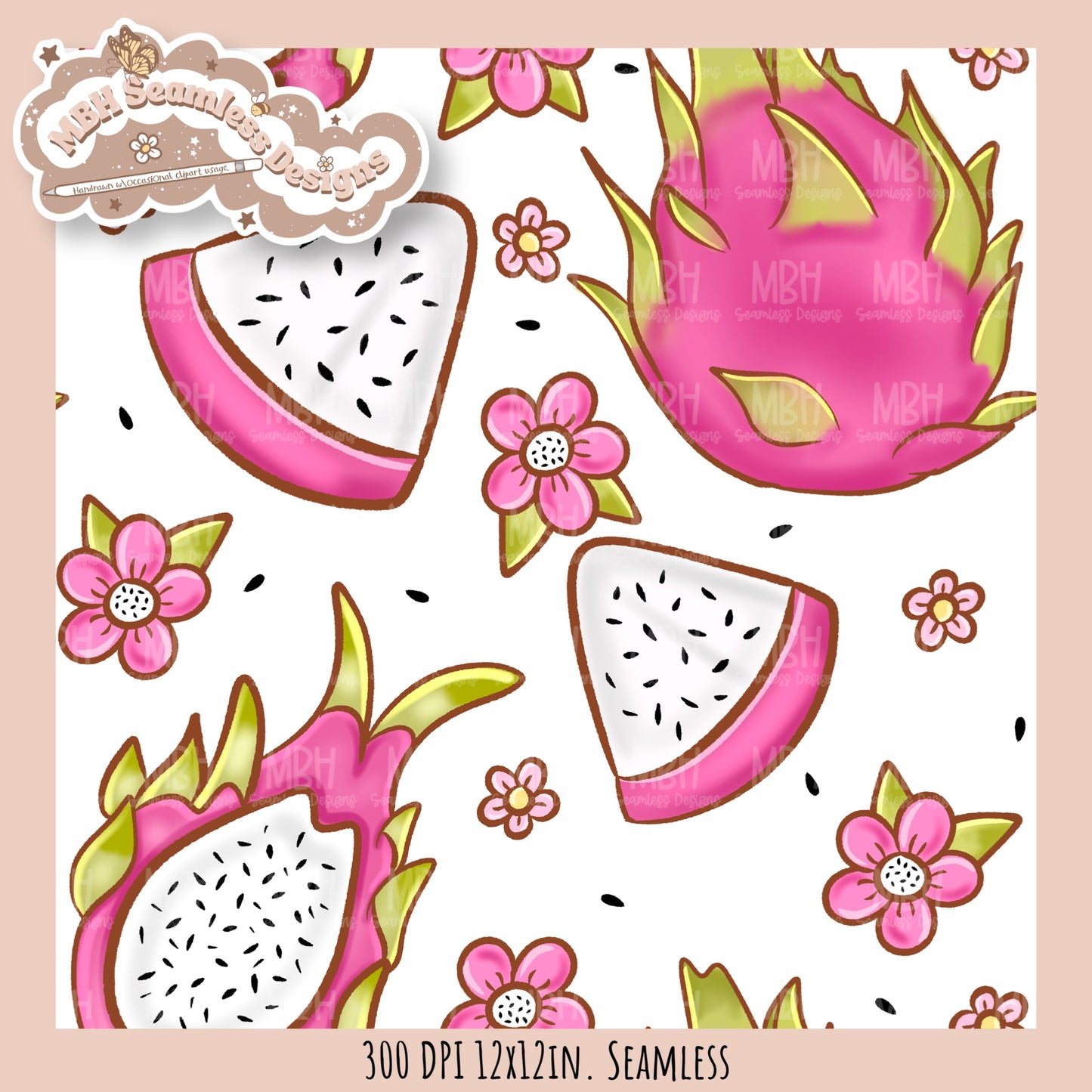 Dragonfruit Floral Seamless Pattern • Multiple Colorways