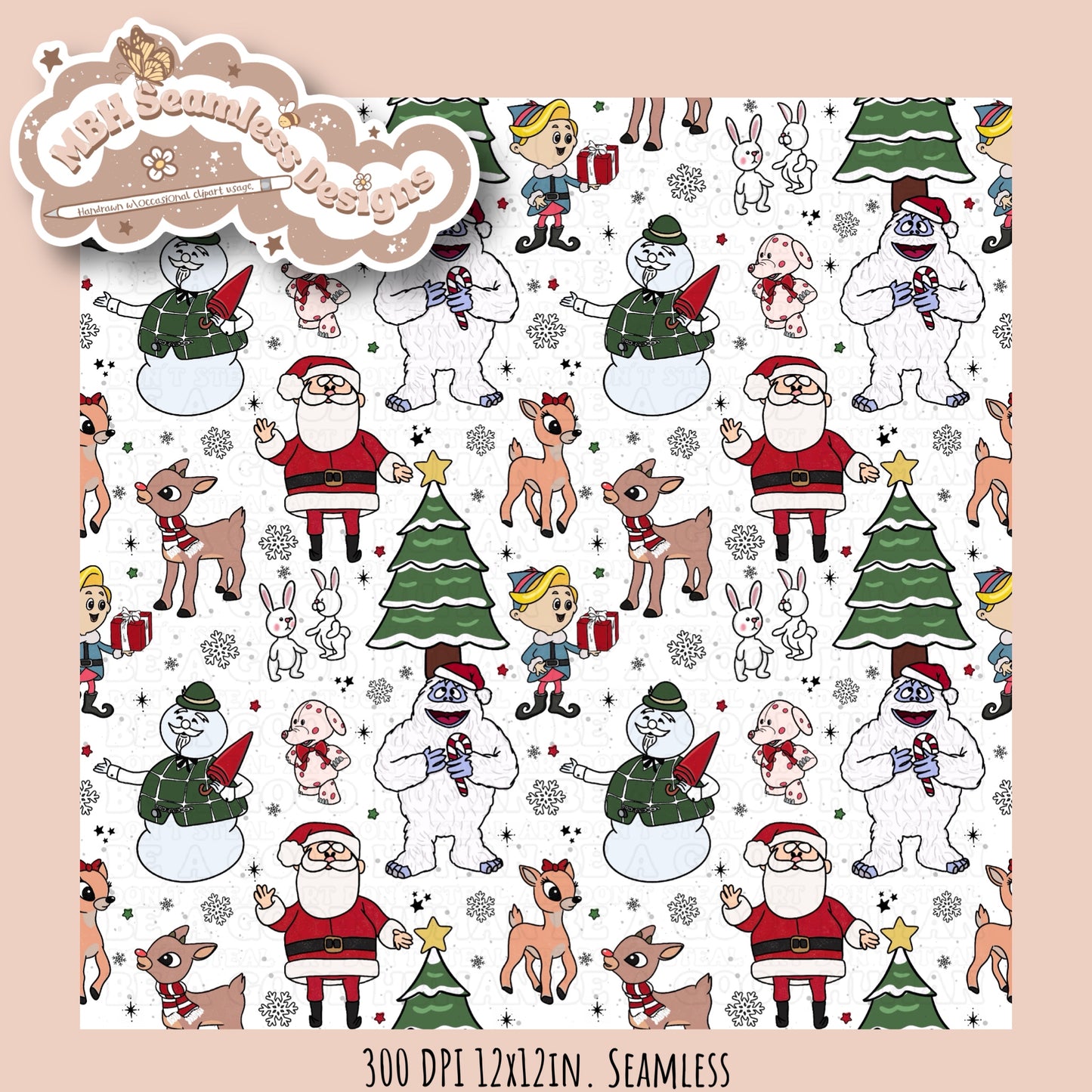 Rudolph and Friends Seamless & PNG MULTIPLE COLORWAYS