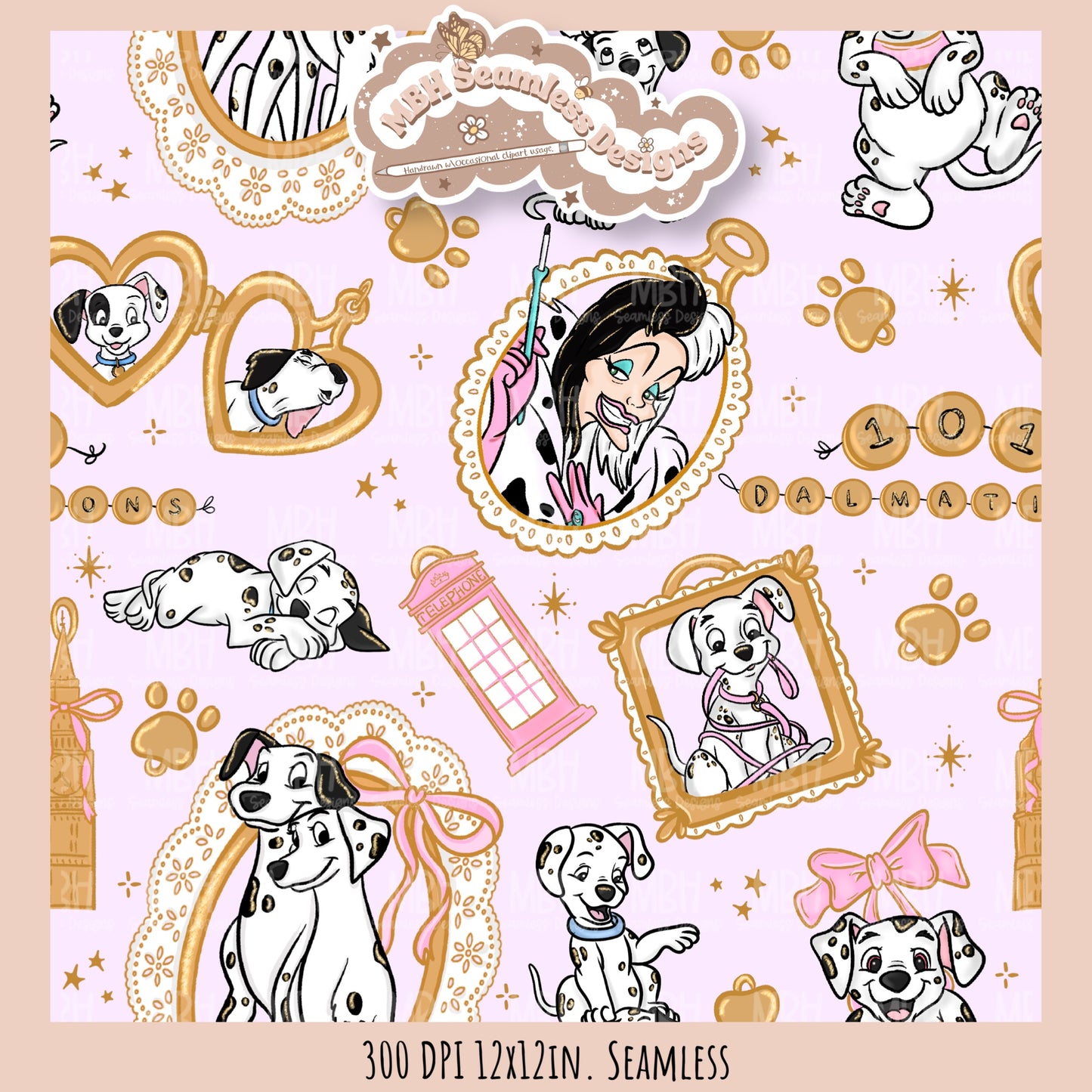 Dalmatian Charms Seamless Pattern // PNG // Multiple Colorway Options