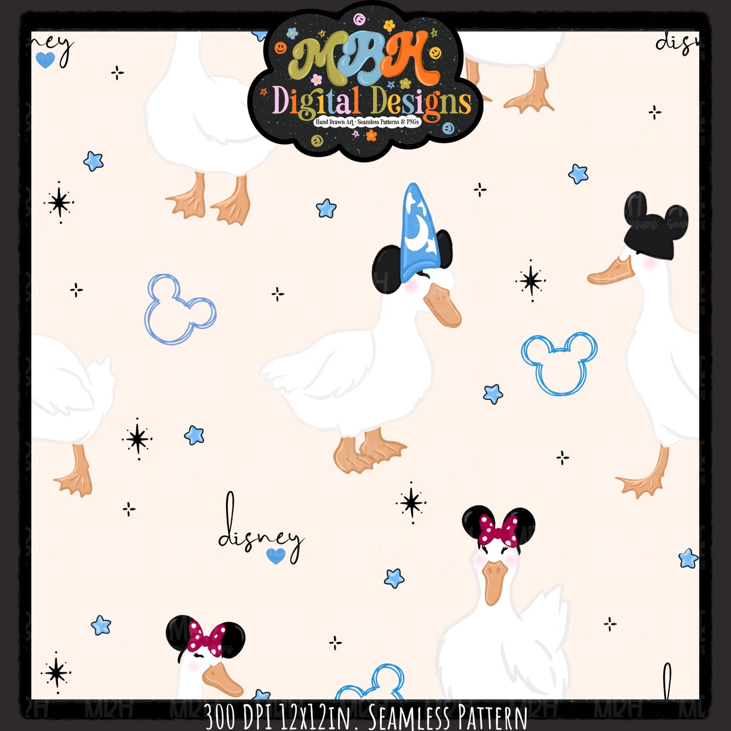Park Ducks Seamless Pattern // PNG // MULTIPLE COLORWAYS