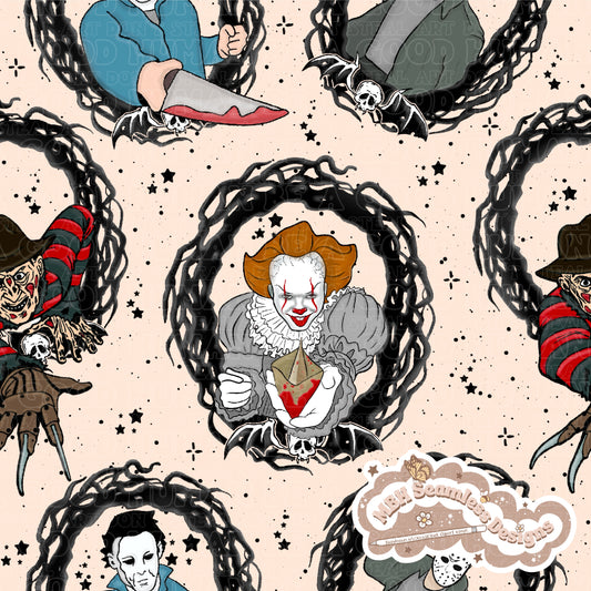 Horror Mashup Frames Seamless Pattern Multiple Colorways