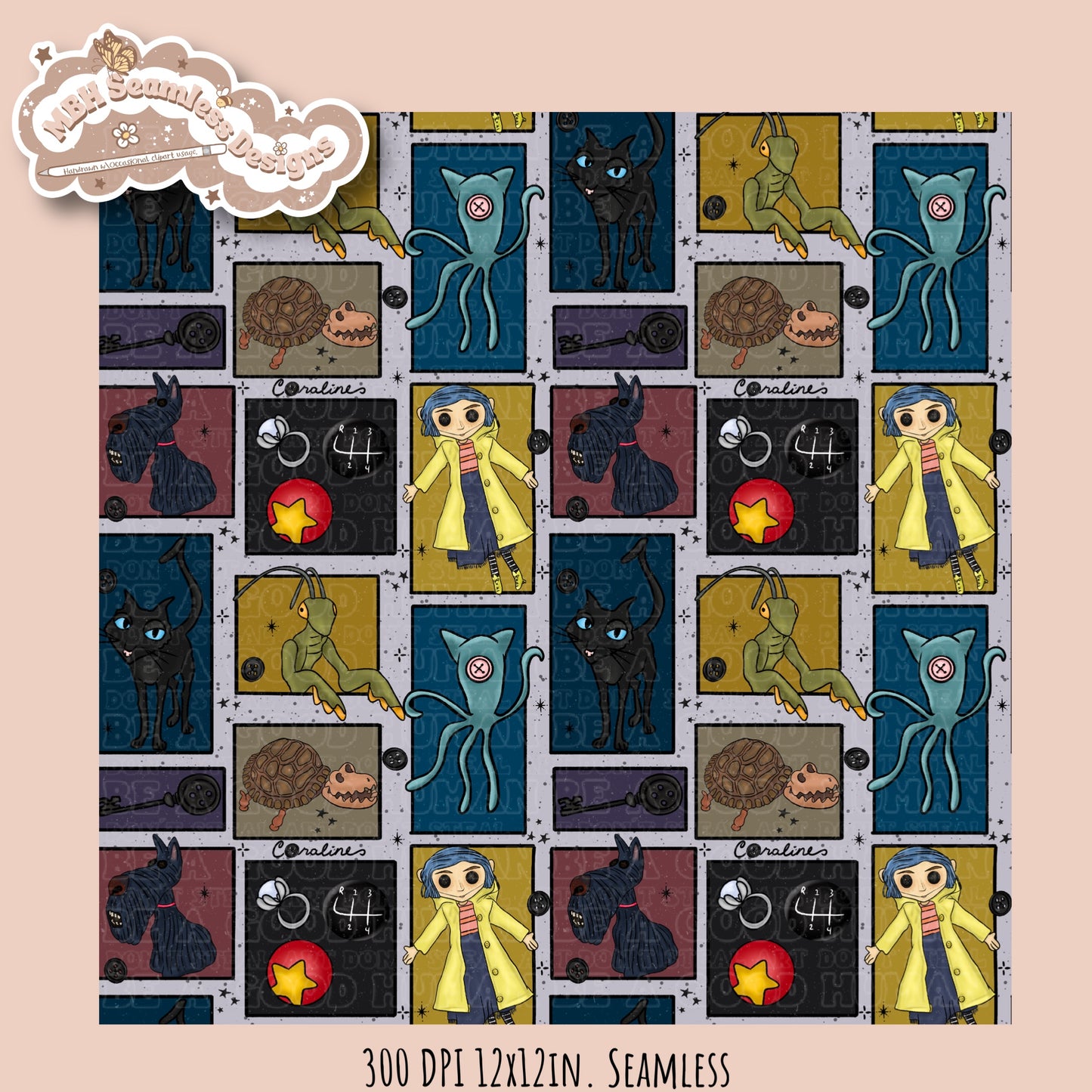 Button Eyes Patchwork Seamless Pattern Multiple Colorway Options