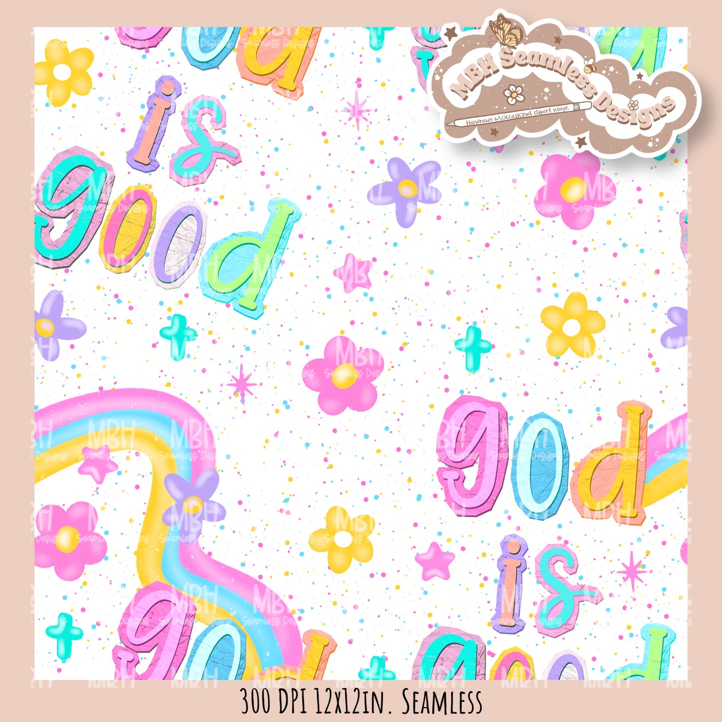 Groovy God Is Good Seamless Pattern // SUB PNG // Multiple Colorway Options
