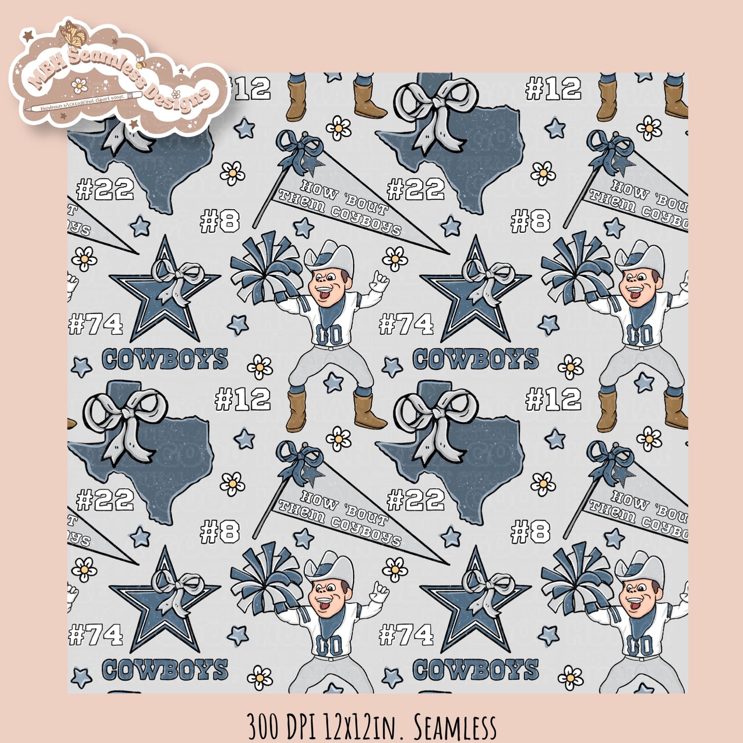 Cowboys x Daisies Football Seamless Pattern // Assorted Colorways