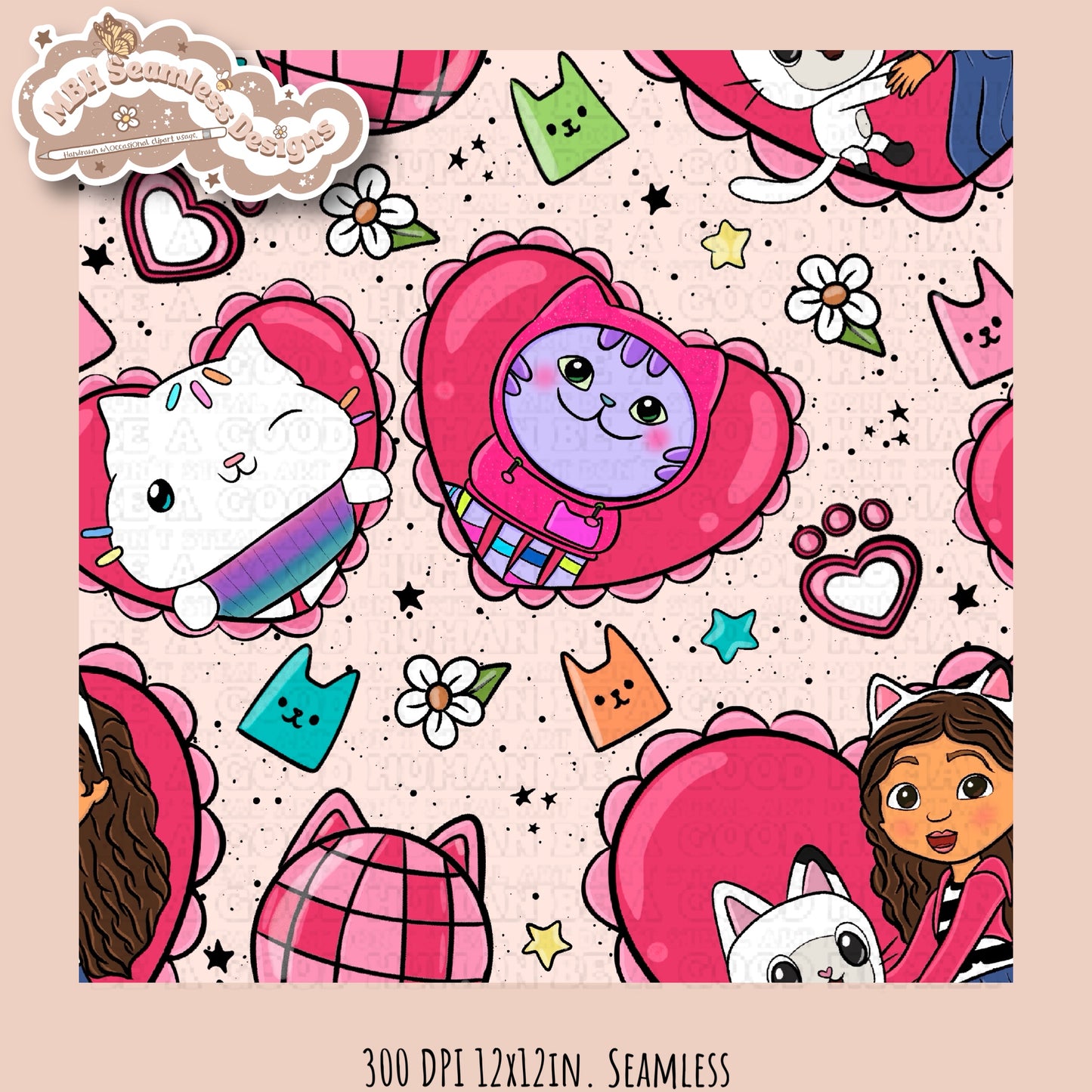 Gabby Valentine Hearts Seamless Pattern & PNG  MULTIPLE COLORWAY/BACKGROUND OPTIONS