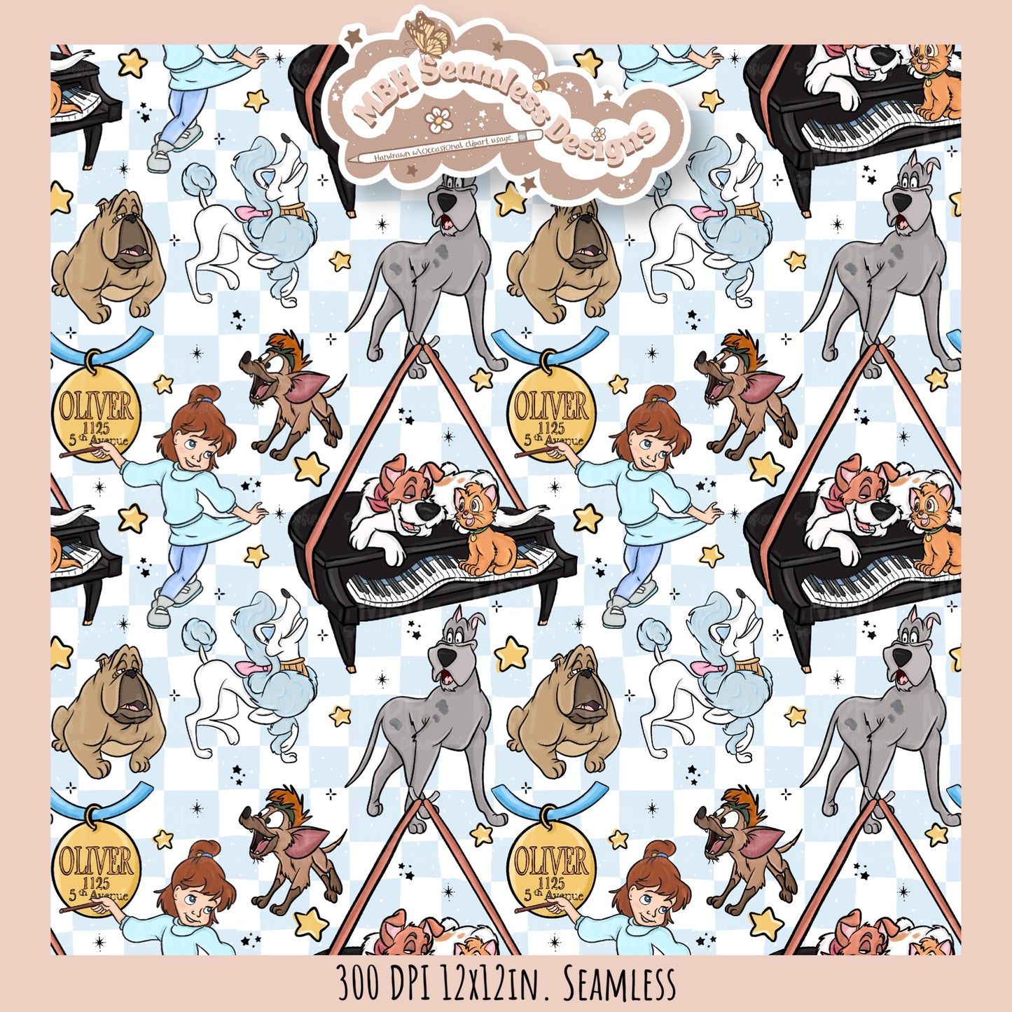 Starry Oliver and Friends Seamless Pattern // PNG //Multiple Colorway Options