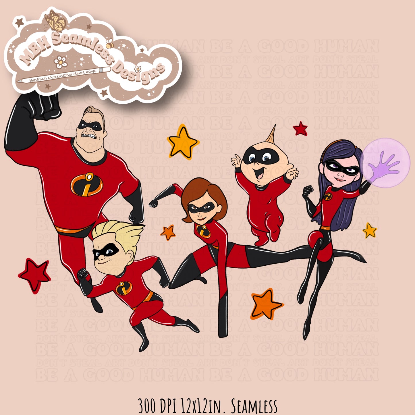 Starry Incredibles Seamless Pattern & PNG MULTIPLE COLORWAYS