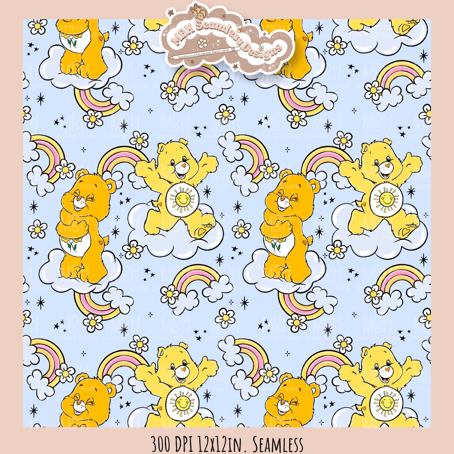 Rainbow Daisies Care Bears Seamless Pattern // Assorted Colorways