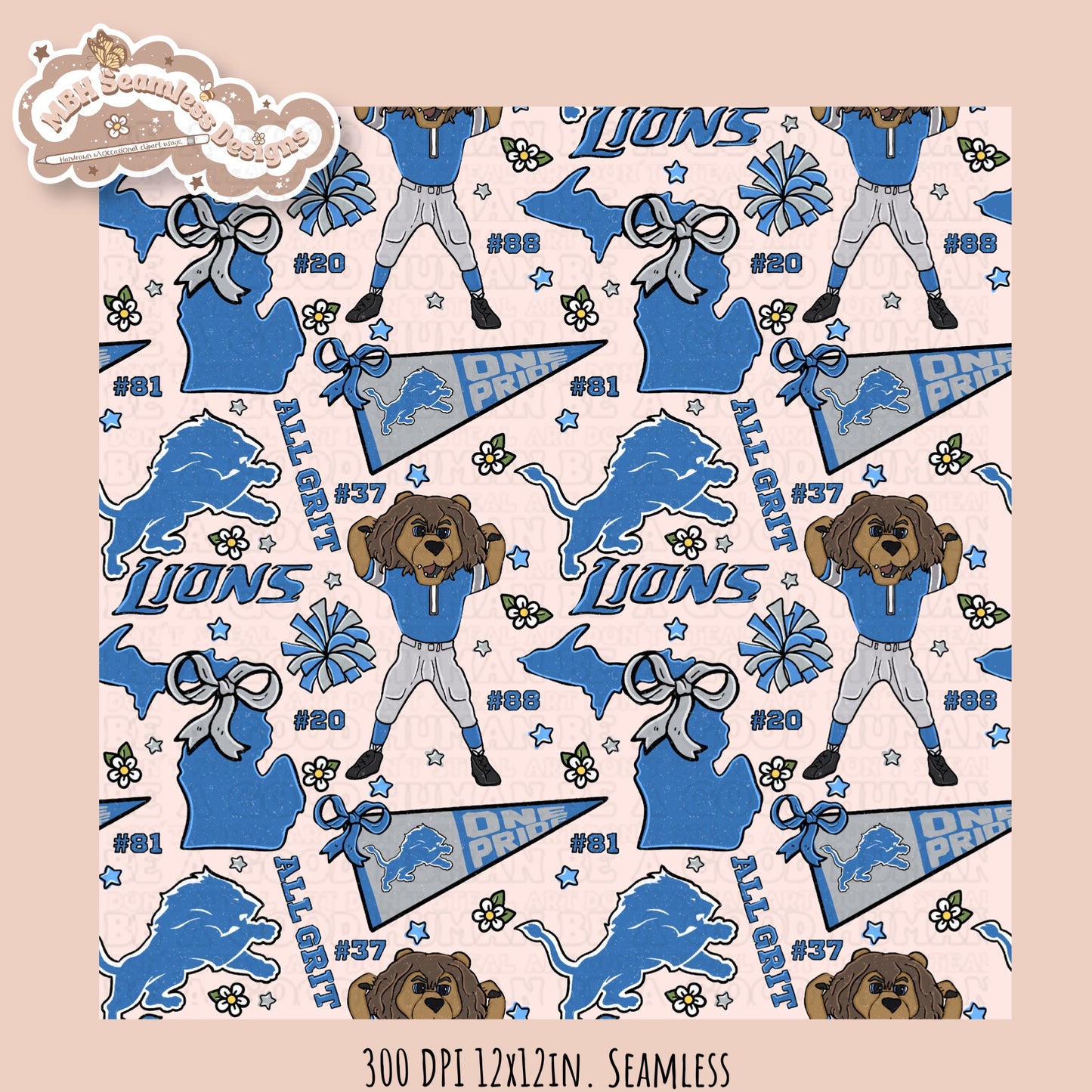 Lions x Daisies Football Seamless Pattern // Assorted Colorways